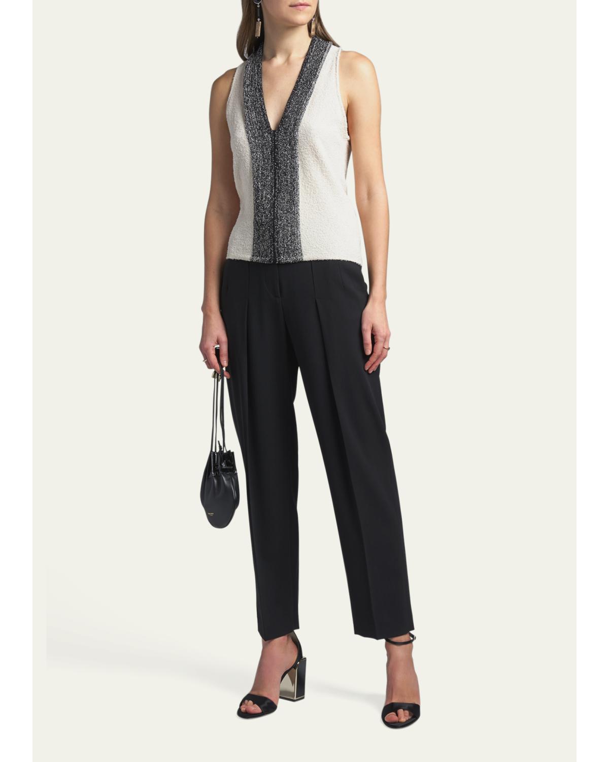 Metallic-Front Boucle Knit Tank Top