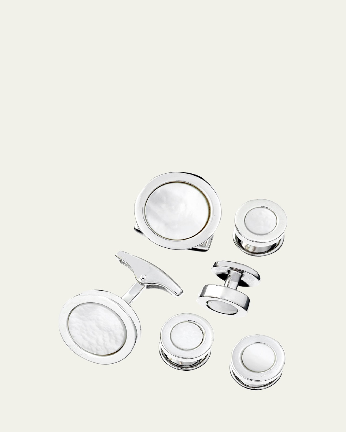 Men's 925 Round Mother-of-Pearl Cufflink Stud Set