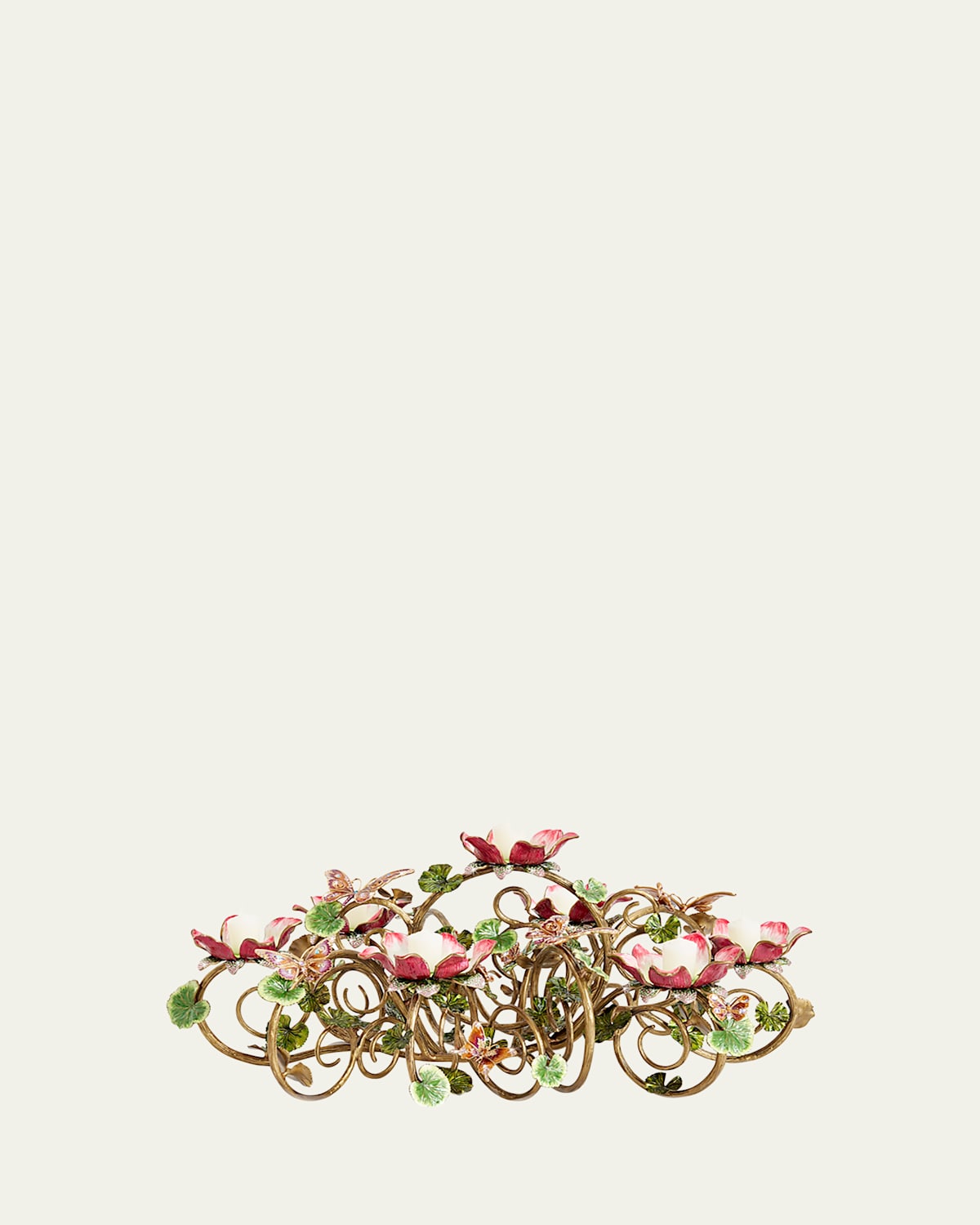 Jay Strongwater Floral & Butterfly Candelabra In Beige