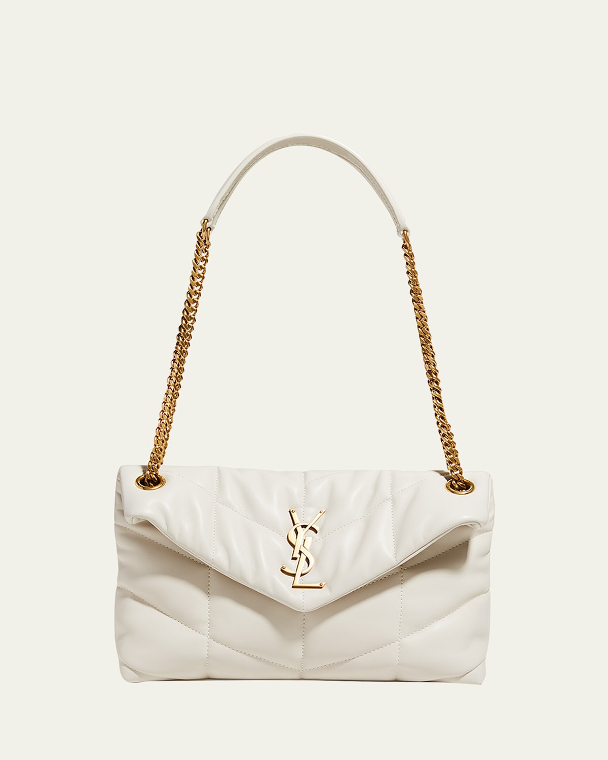 Saint Laurent Lou Puffer Small Ysl Shoulder Bag In Quilted Leather In Crema Soft