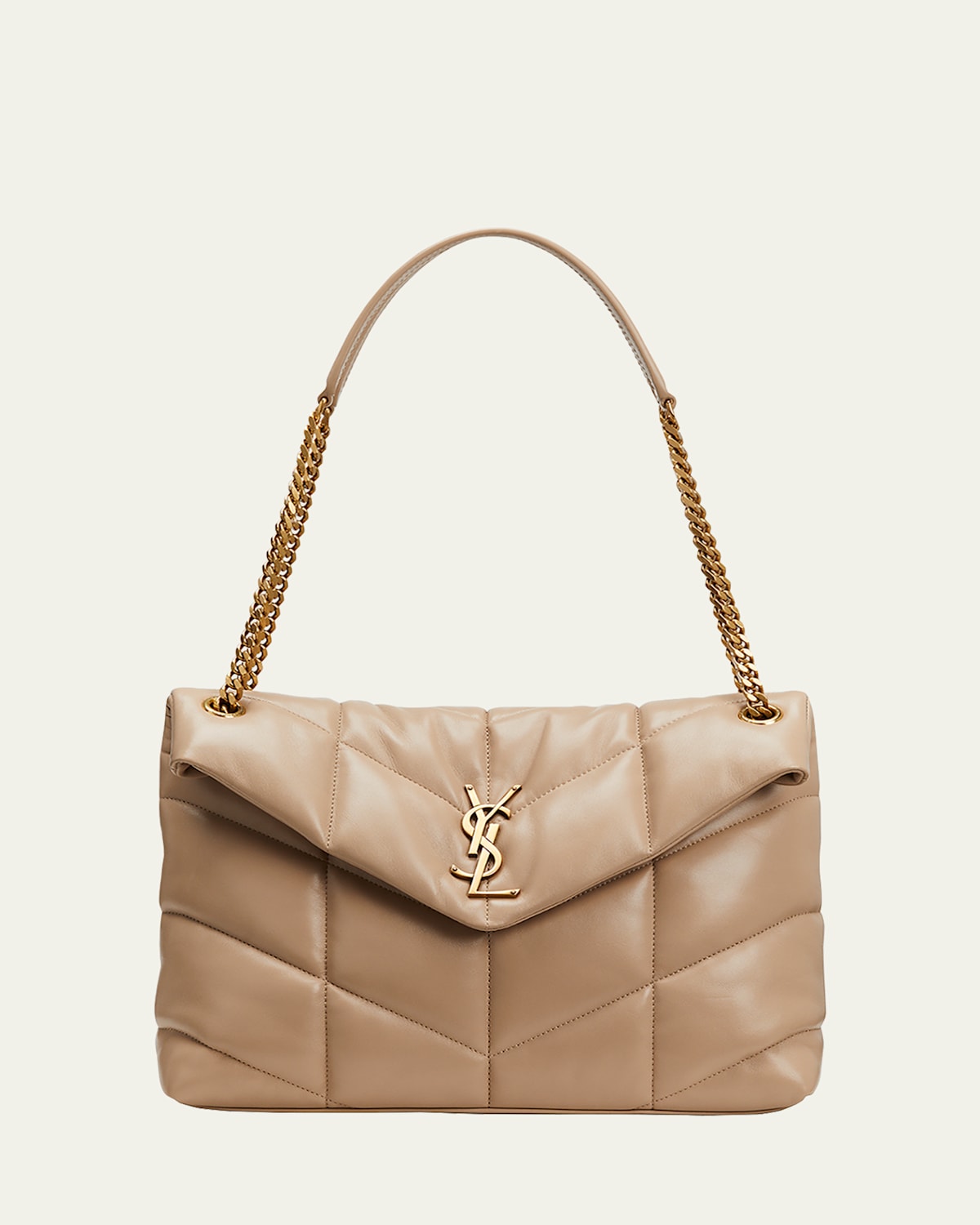 Saint Laurent Loulou Puffer Medium Ysl Flap Shoulder Bag In Dark Beige