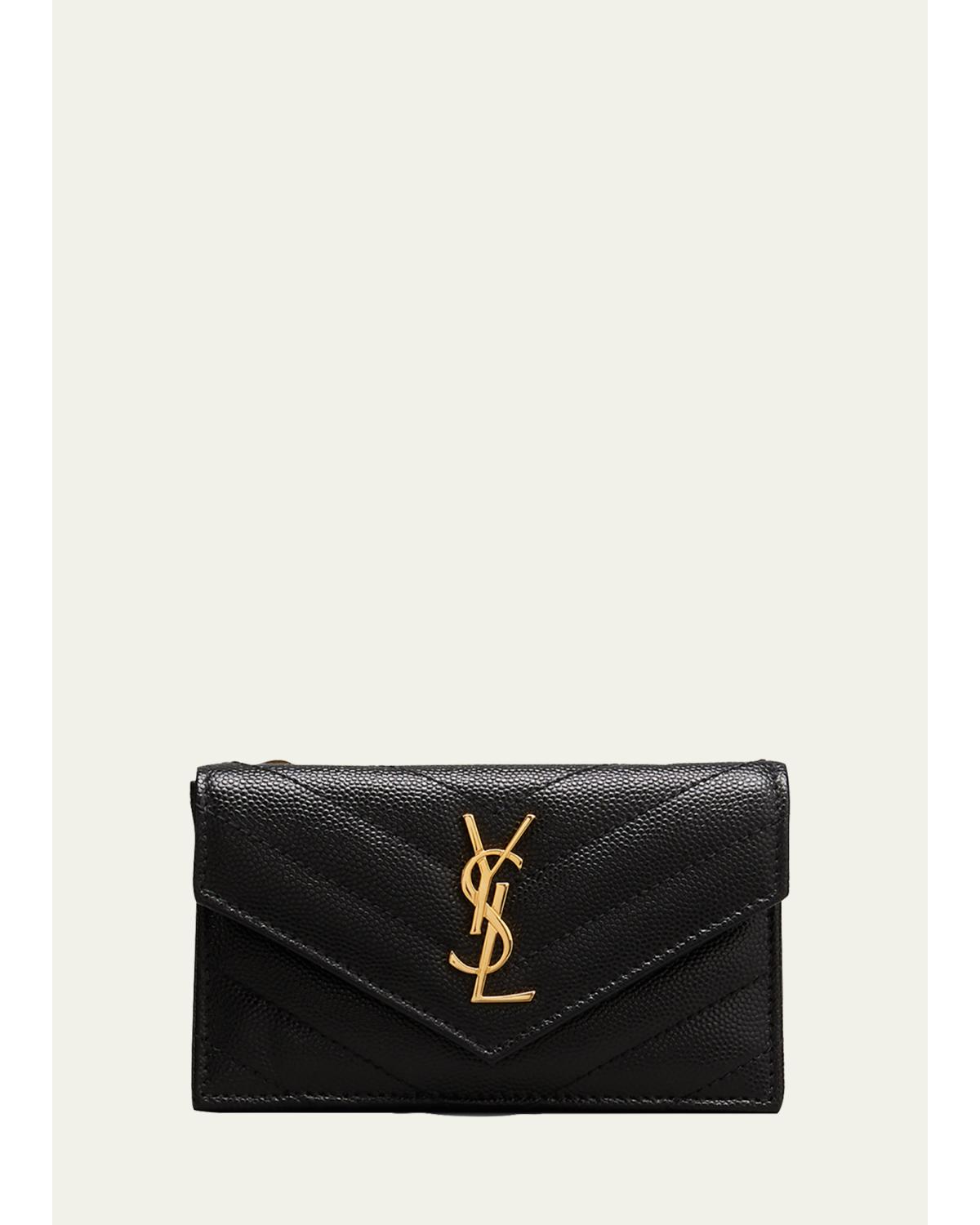 YSL Monogram Flap Card Case in Grained Leather