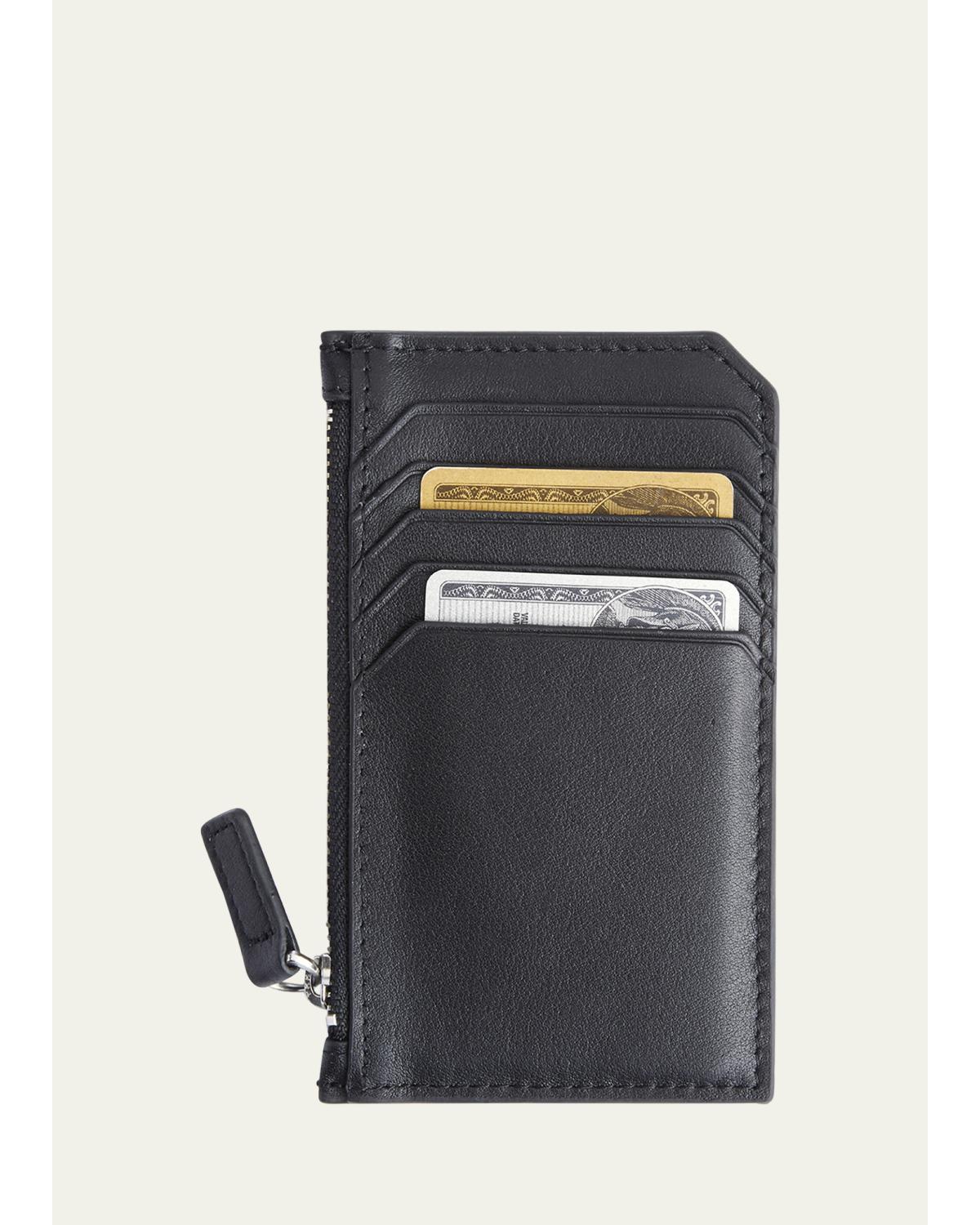 Monogrammed Zippered Leather Credit Card Case