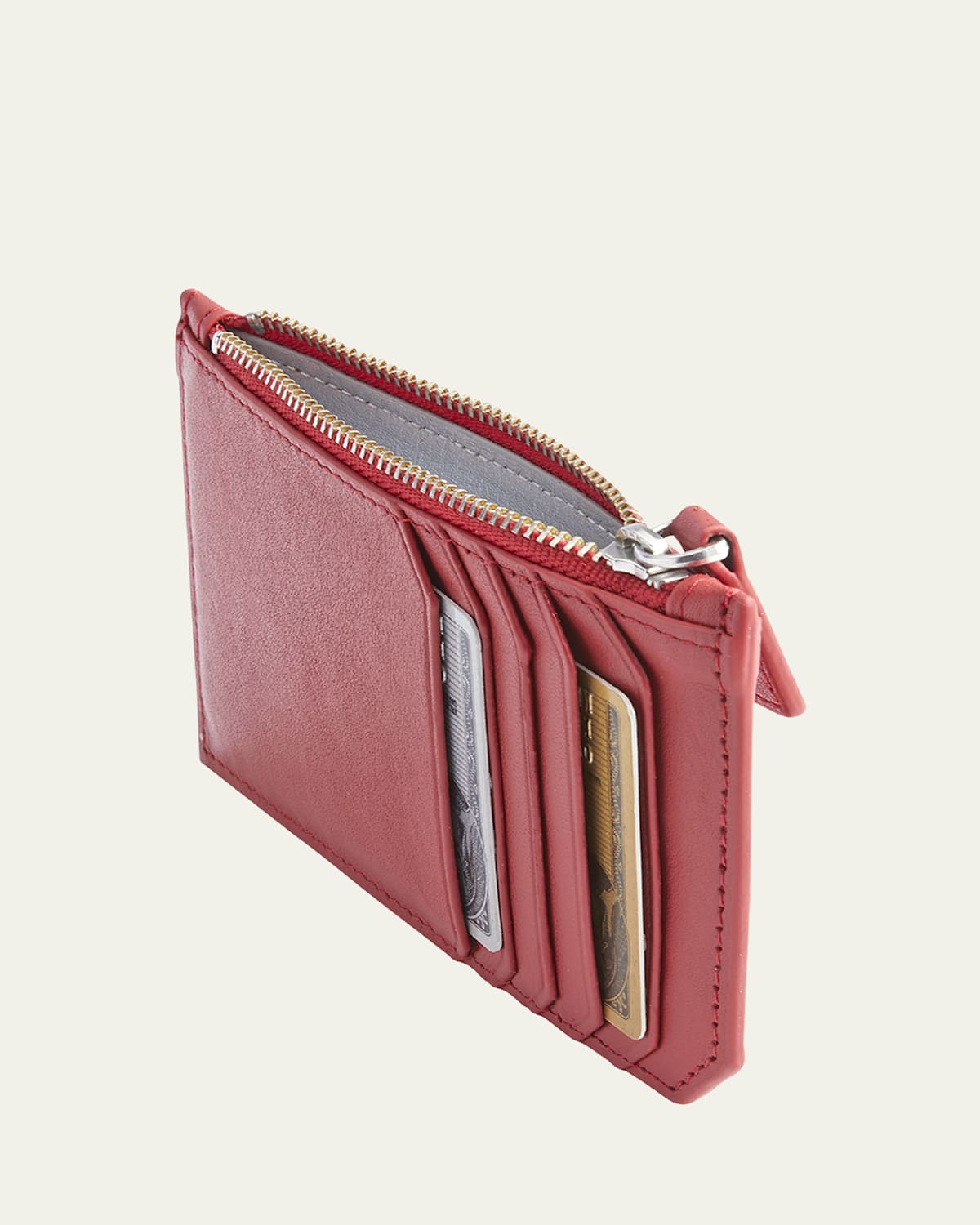 Royce New York Monogrammed Zippered Leather Credit Card Case In Red
