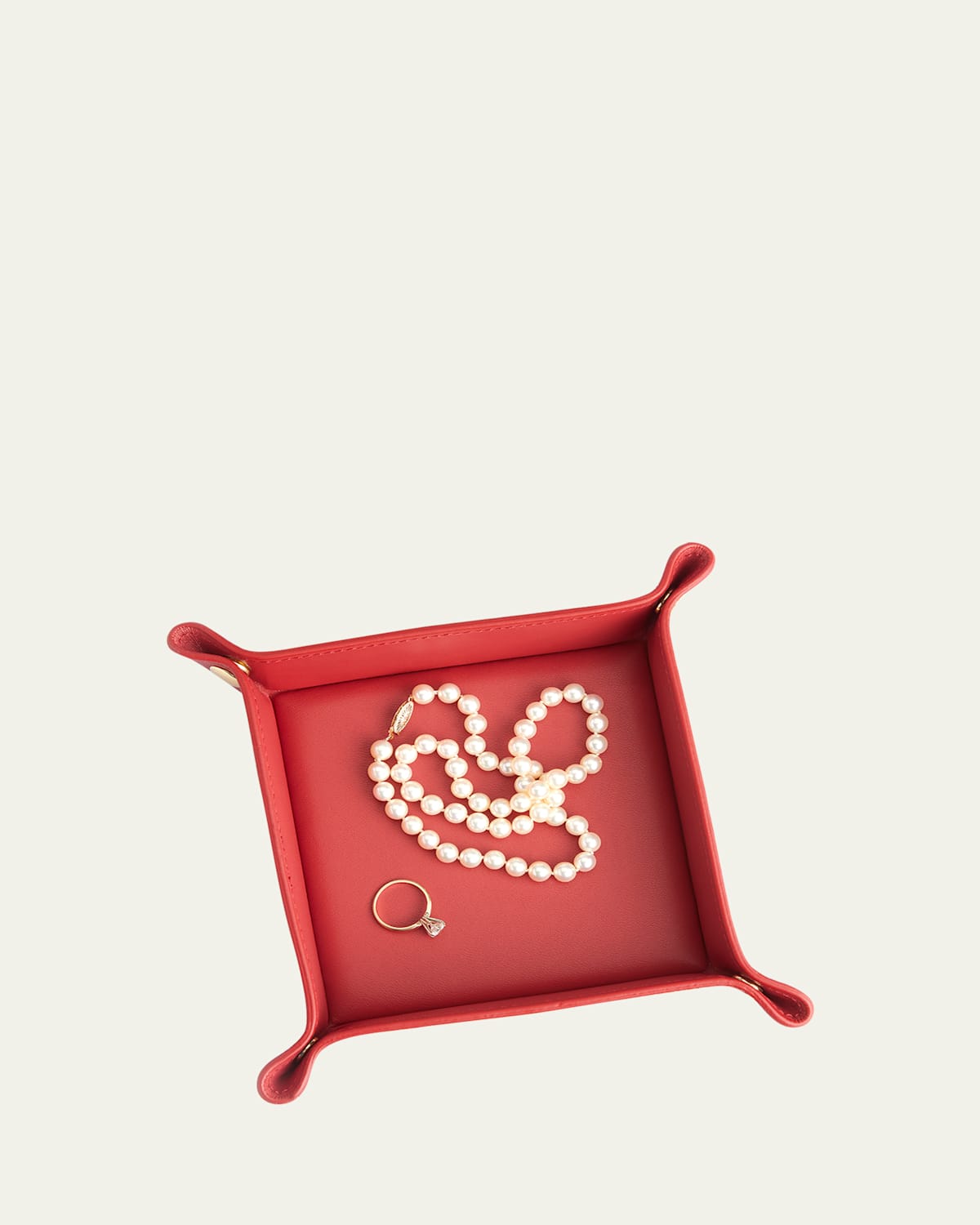 Royce New York Monogrammed Leather Catchall Valet Tray In Red