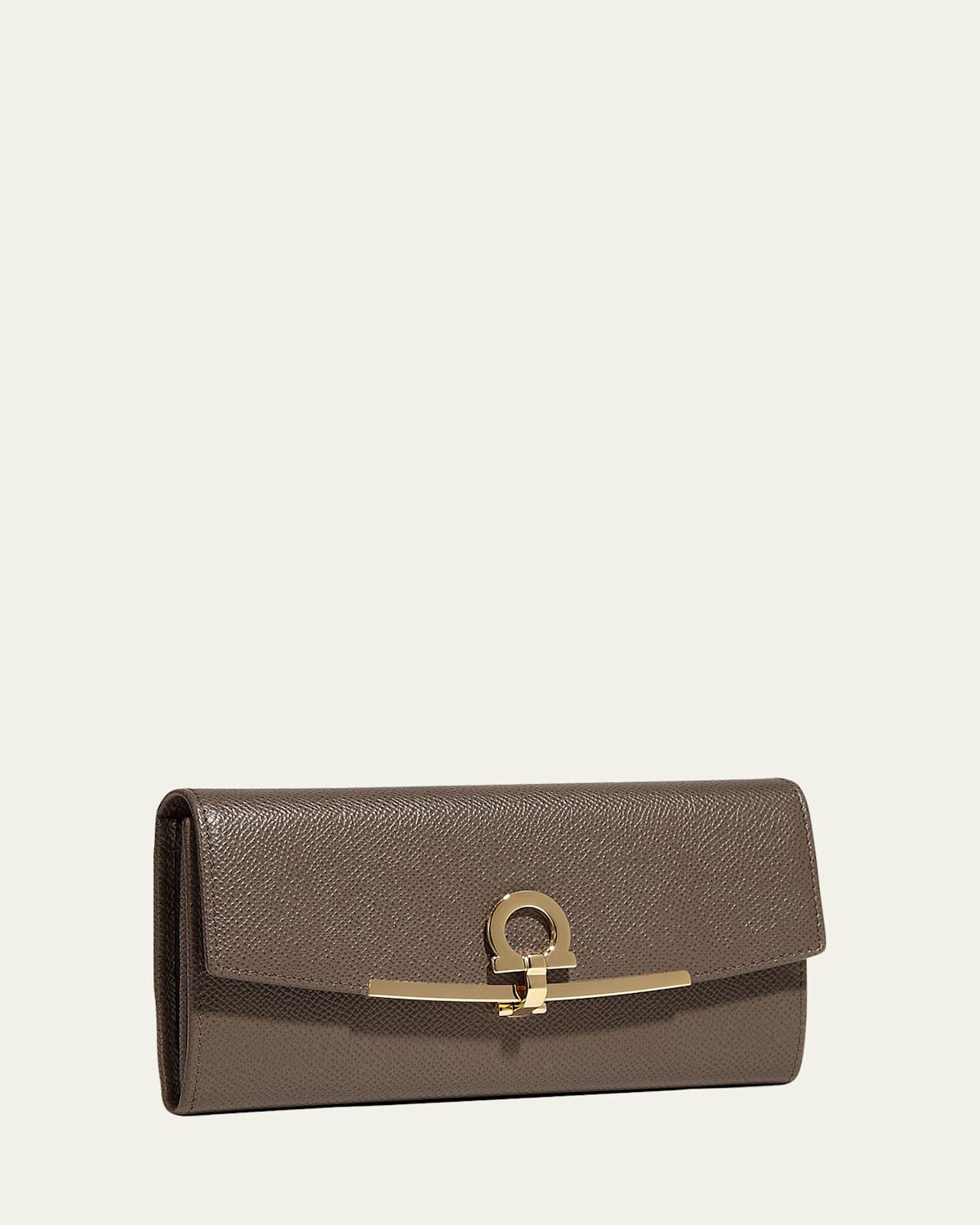 Ferragamo Icona Leather Continental Wallet W/ Hanging Id Tag In Gray