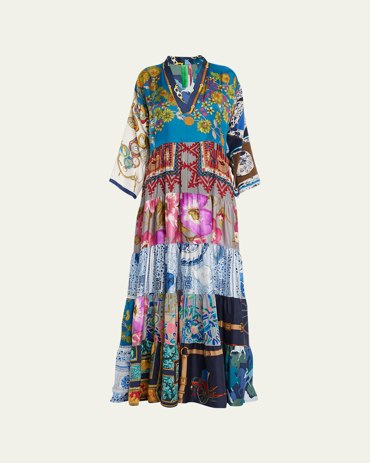 One-of-a-Kind Mixed-Print Silk Maxi Dress