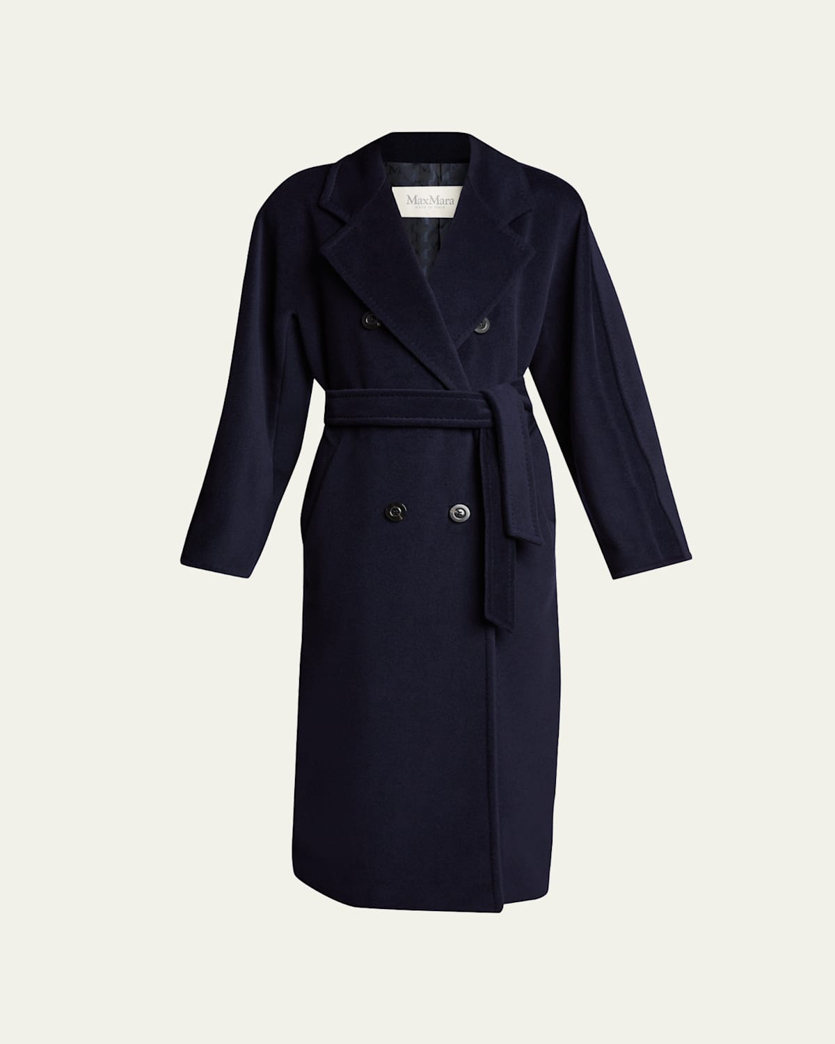 Max Mara Madame Wool And Cashmere Long Belted Coat In Navy