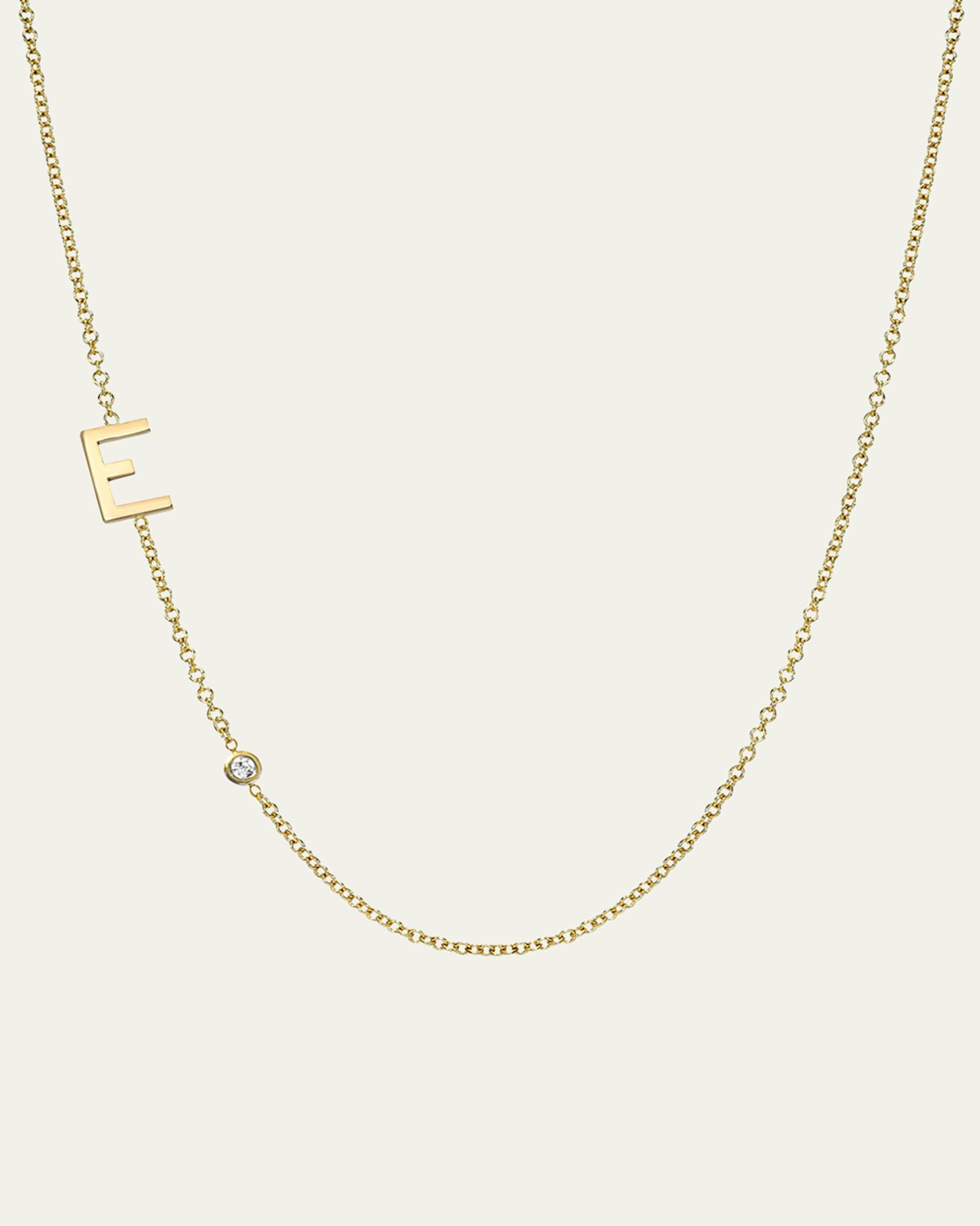 Zoe Lev Jewelry 14k Gold Asymmetrical Initial and Bezel Diamond Necklace