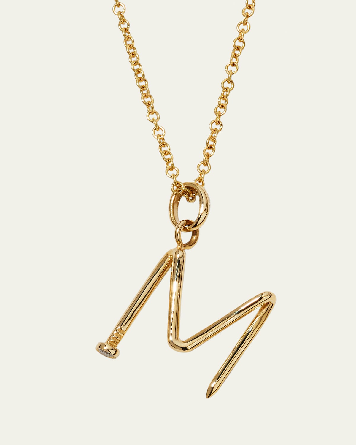 14K Gold Small Nail Initial Necklace