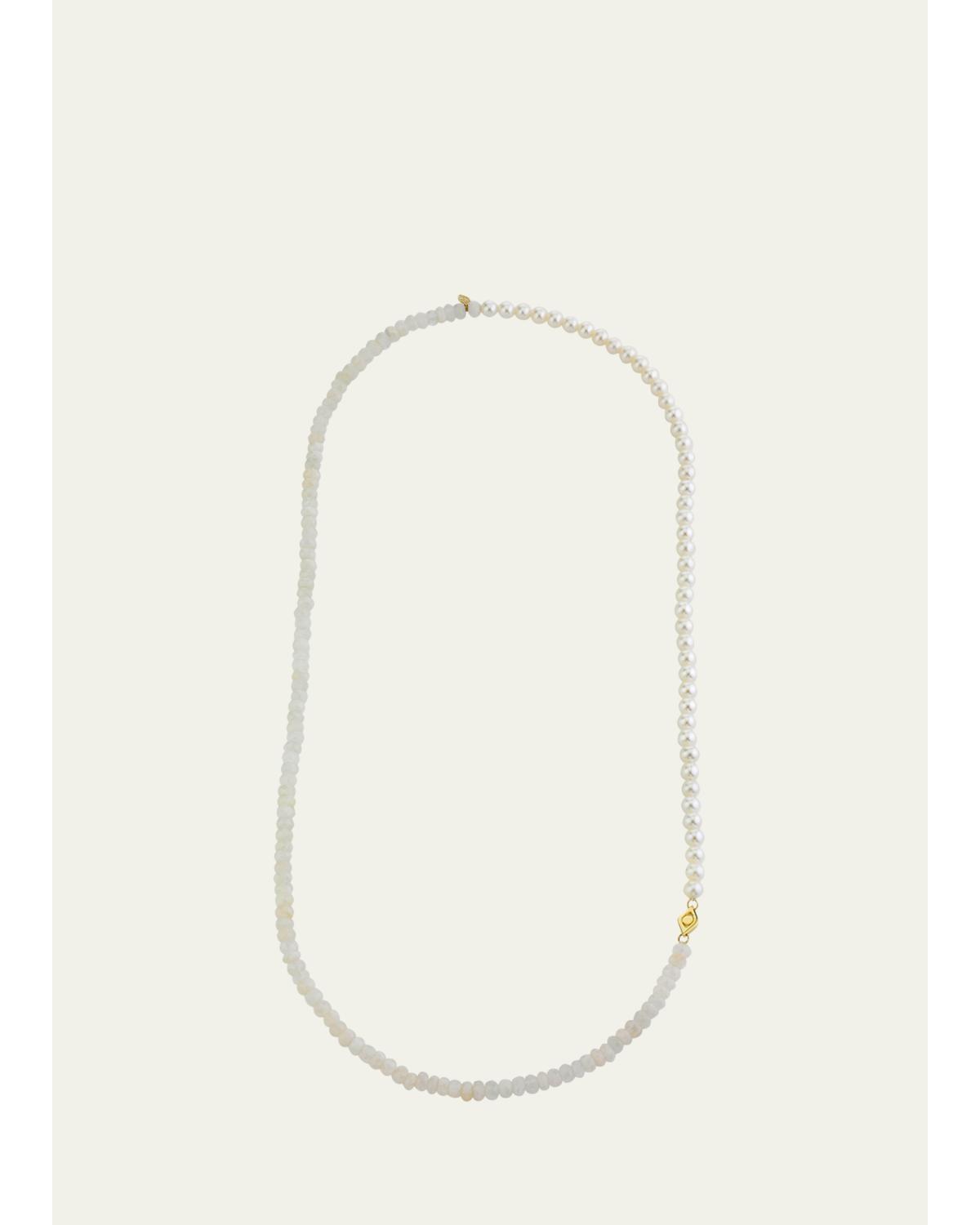 Pearl and Rainbow Moonstone Necklace, 24"L