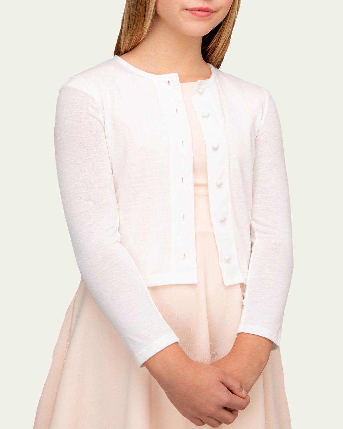 Un Deux Trois Kids' Girl's Long-sleeve Cardigan In Ivory