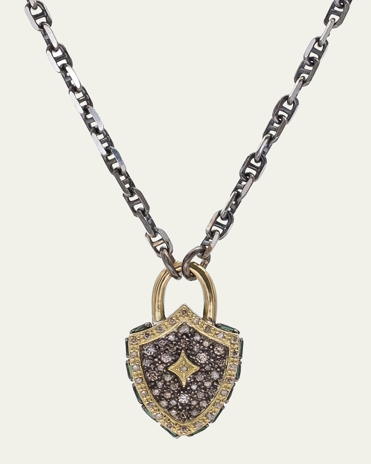 Old World Diamond Shield Pendant Necklace