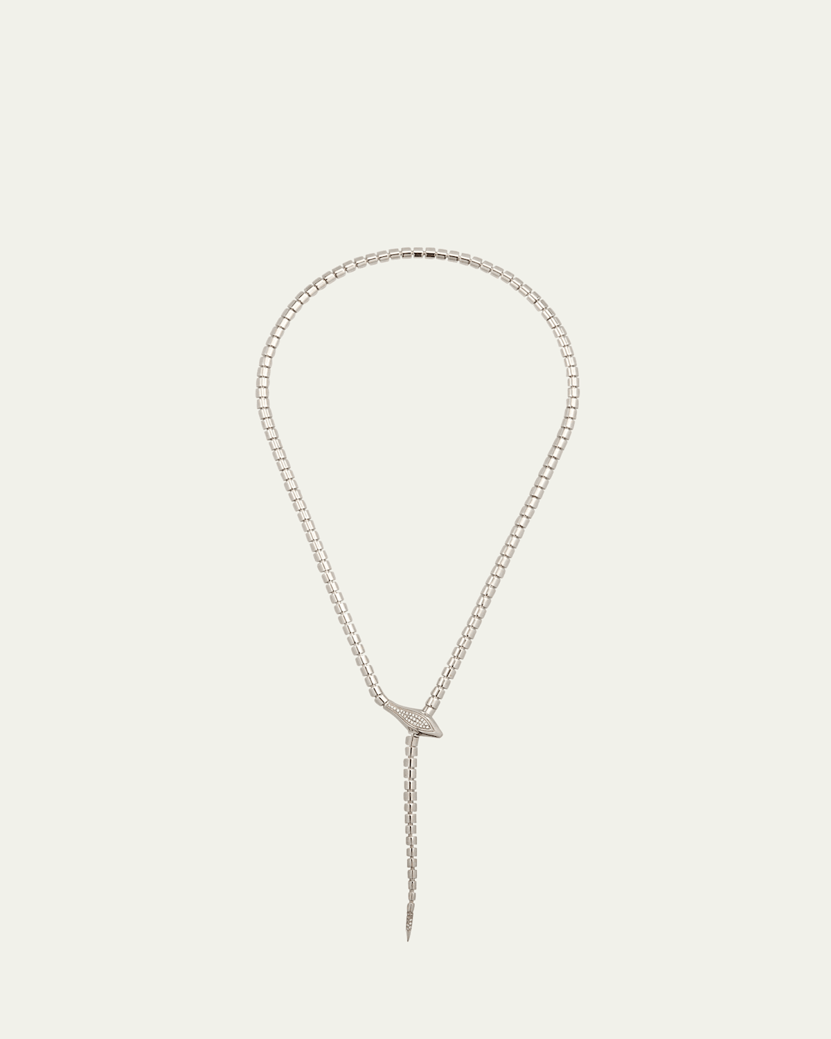 18K White Gold Snake Lariat with Pave Diamonds
