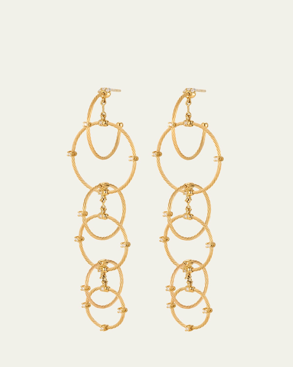 18K Yellow Gold Long Rain Chain Diamond Earrings