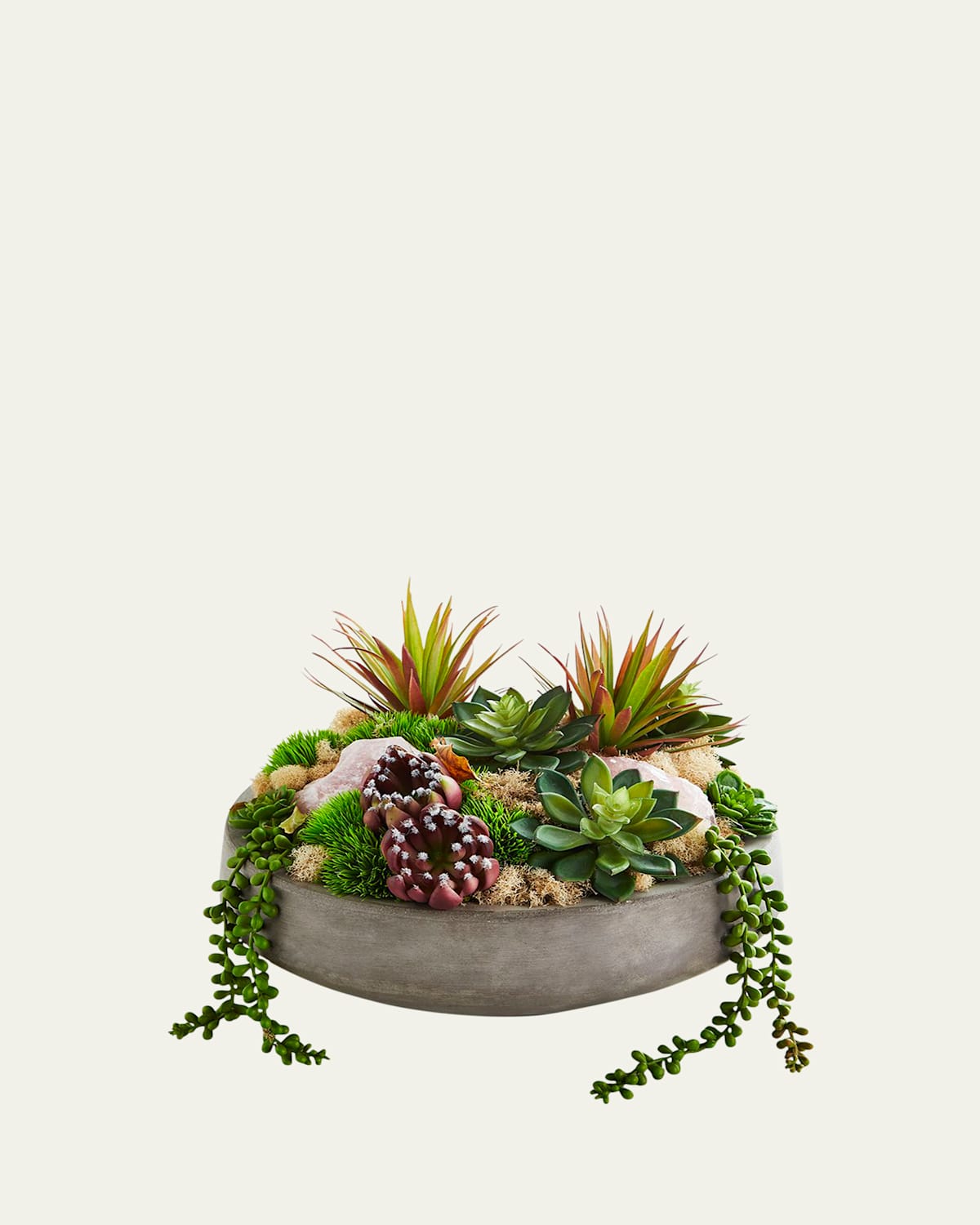 T & C Floral Company Concrete Bowl with Rose Quartz & Succulents | Thumbnail 3