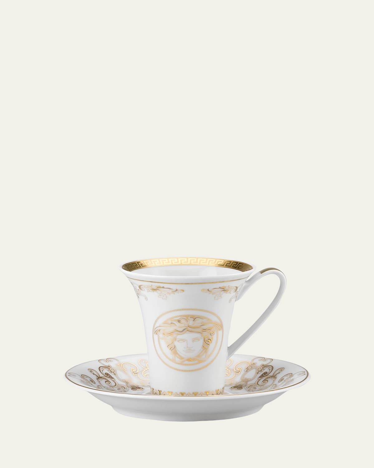 Versace Medusa Gala Gold A. D. Cup & Saucer In White And Gold