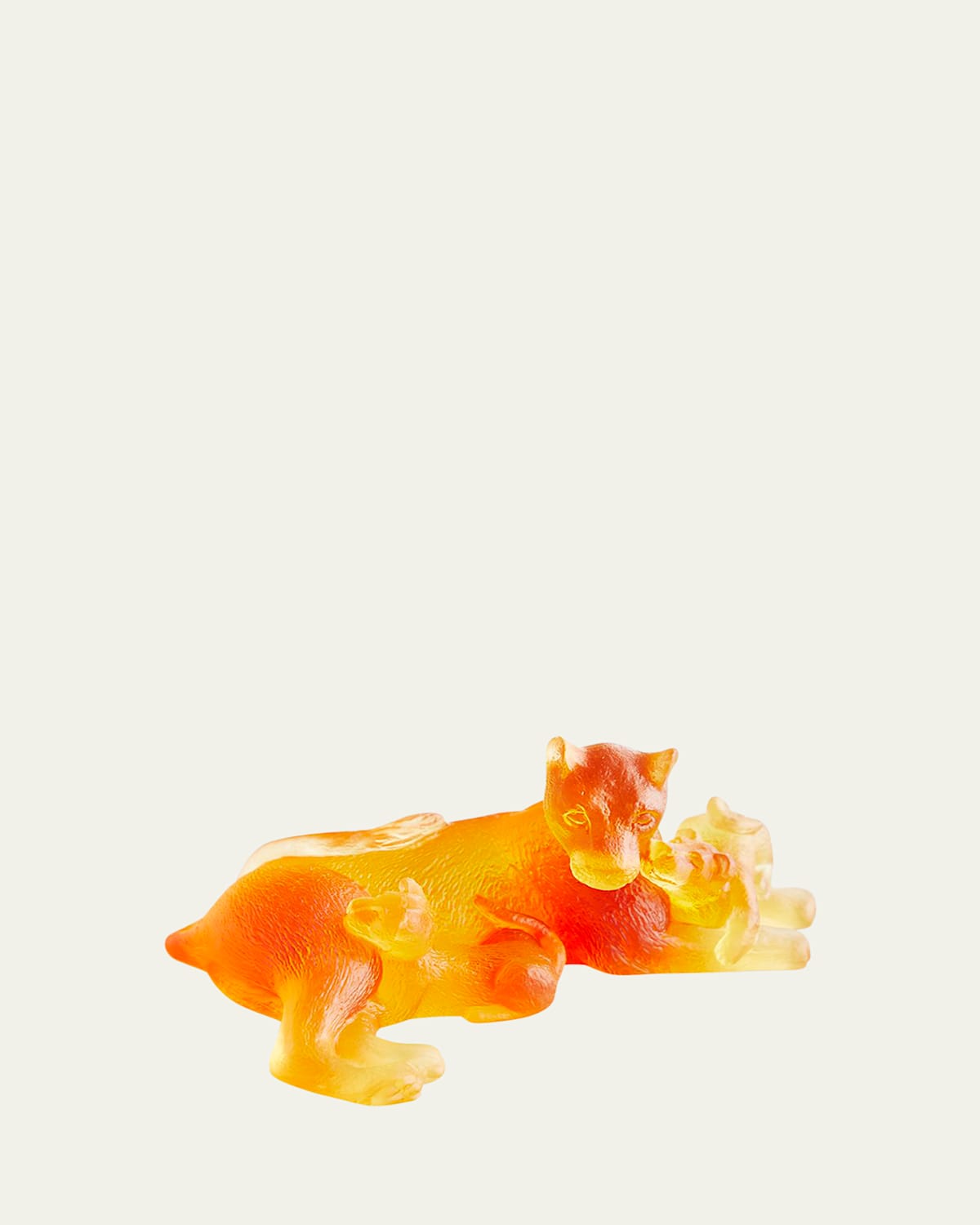 Daum Amber Lion With Cubs Figurine In Amber