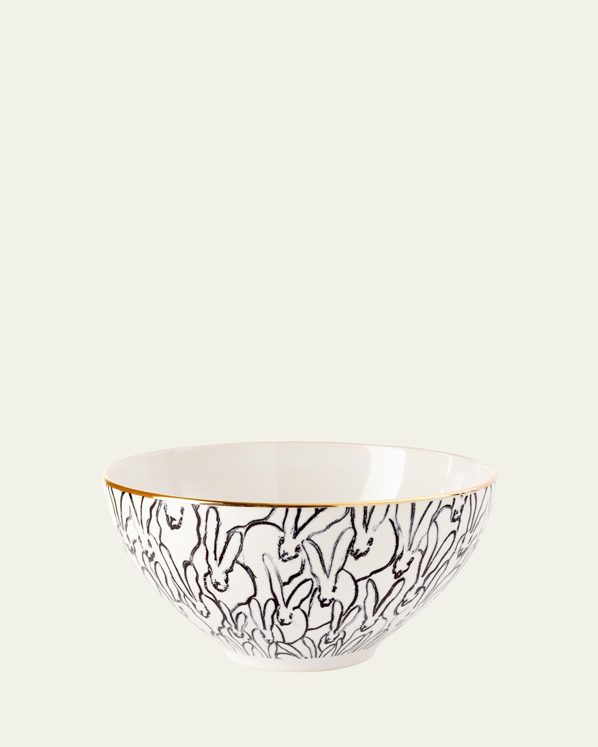 Hunt Slonem Rabbit Run Cereal Bowl with Gold Rim