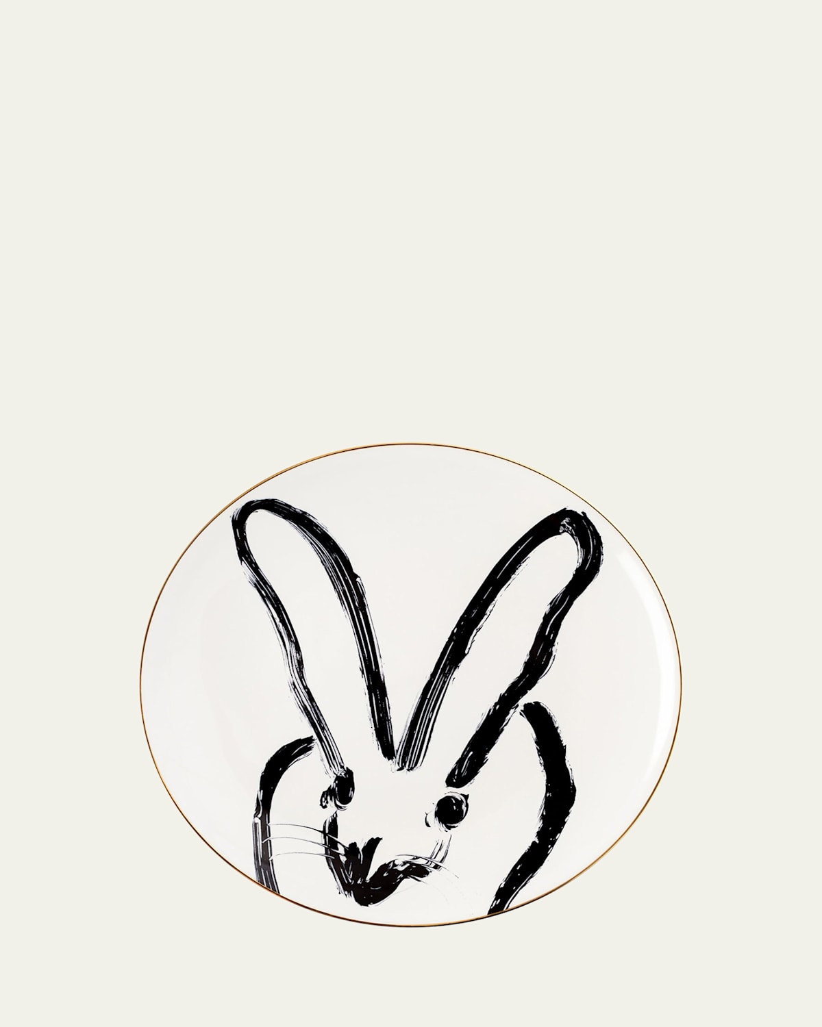 Hunt Slonem Rabbit Run Dinner Plate With Gold Rim - White In White Multi