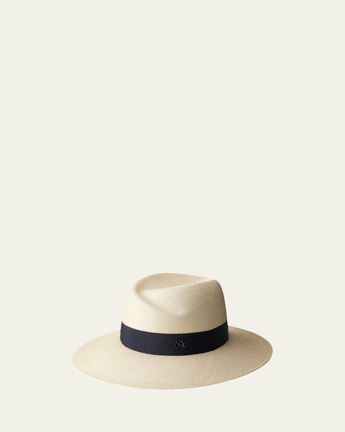 Maison Michel Virginie Timeless Wide-Brim Hat with Navy Band