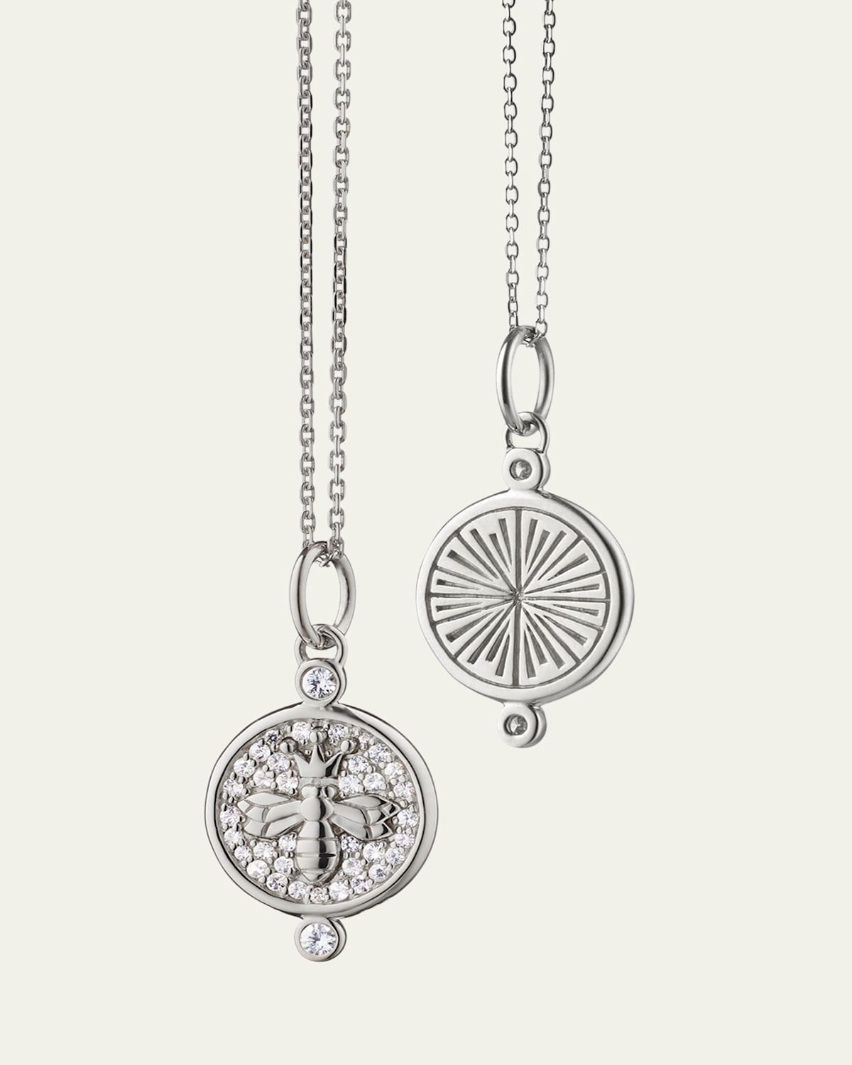 Sterling Silver Queen Bee Charm Necklace with Pave White Sapphires