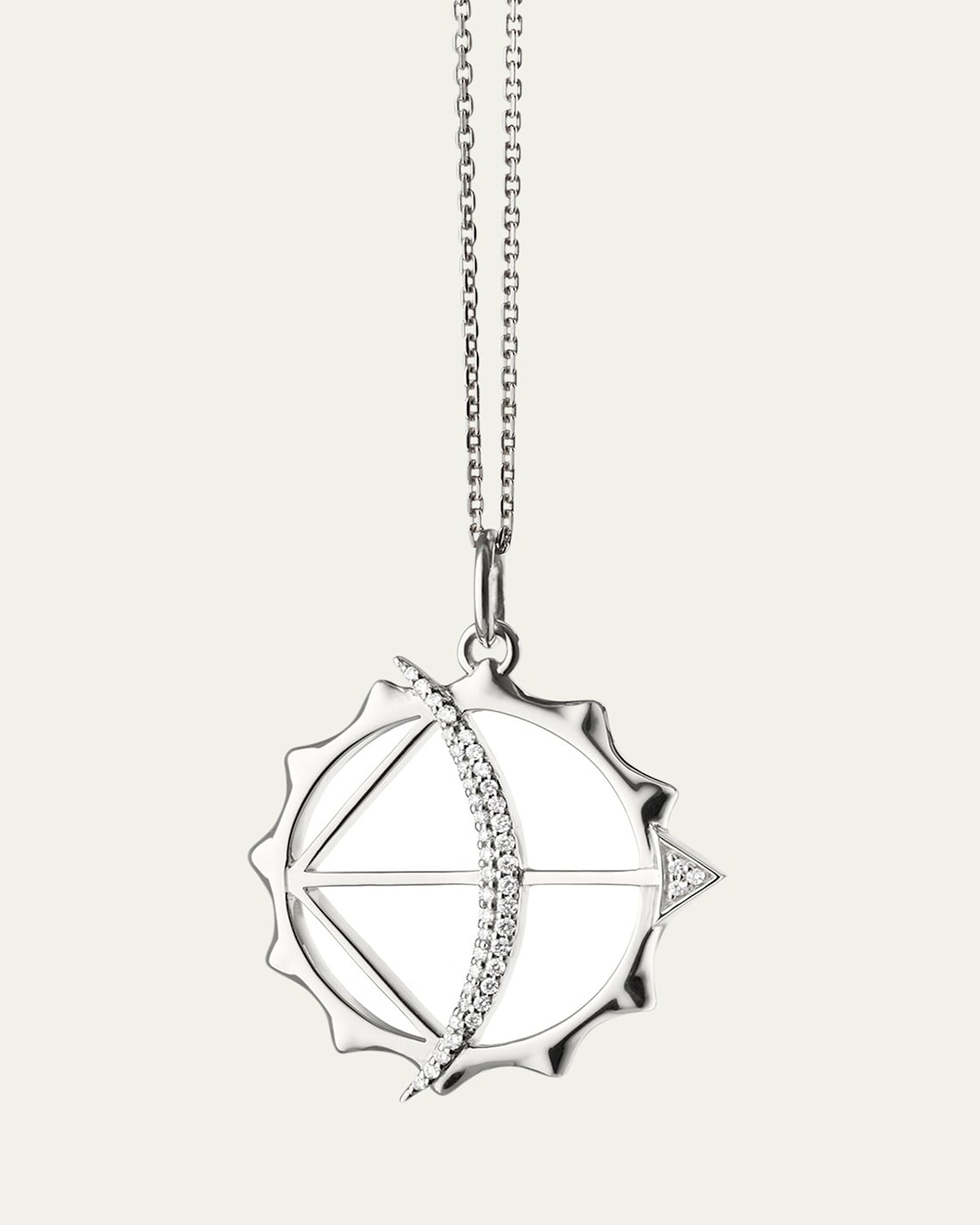 Monica Rich Kosann Sterling Silver Large Apollo Strength Charm Necklace with White Sapphires