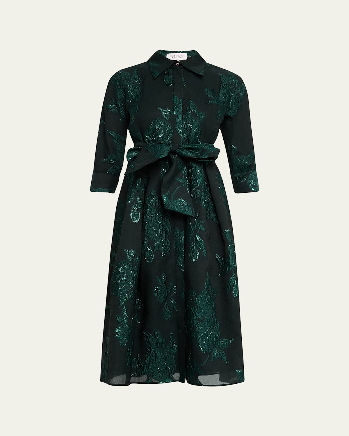 Metallic Jacquard Belted Shirtdress