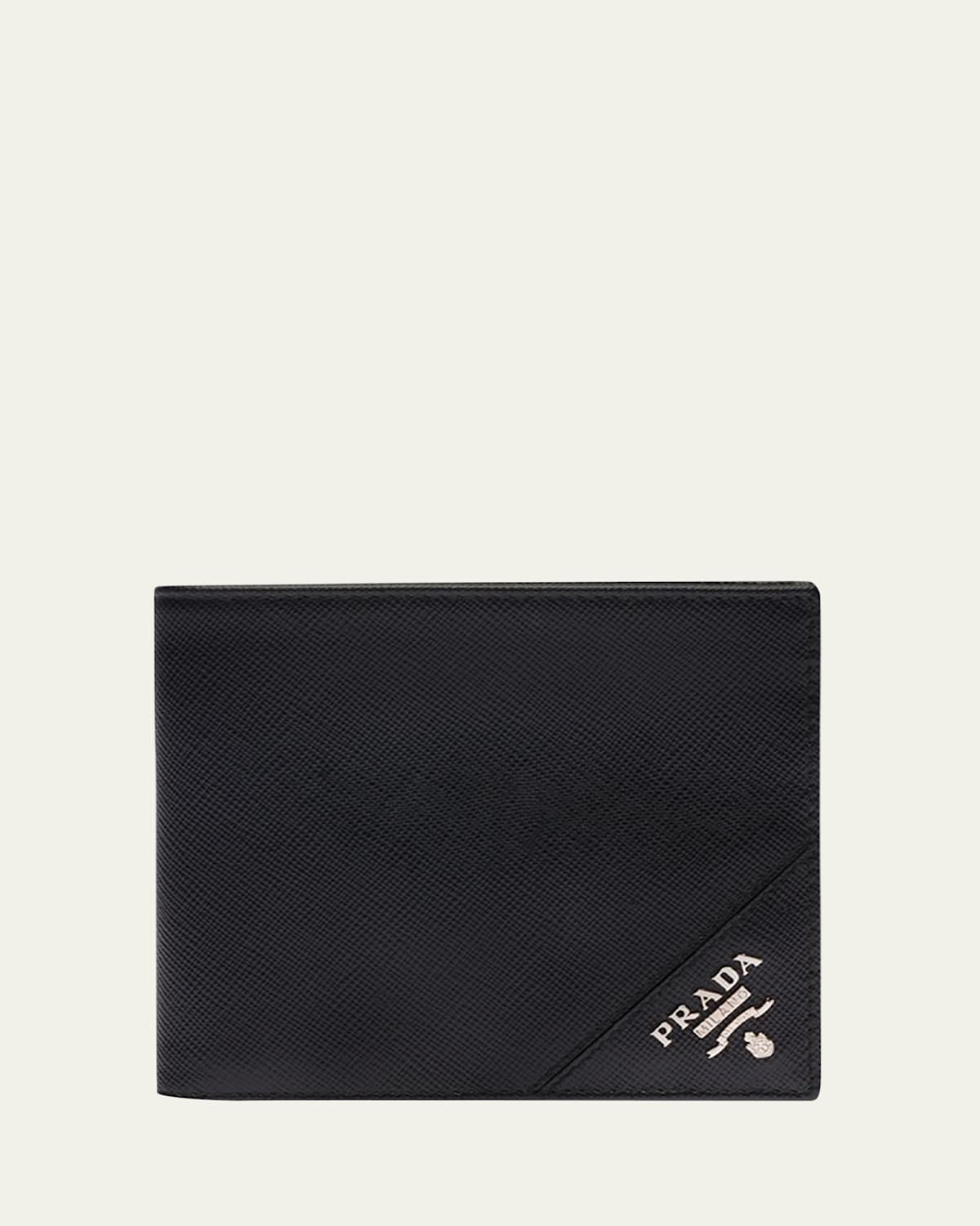 Prada Men's Saffiano Leather Bi-fold Wallet In Nero