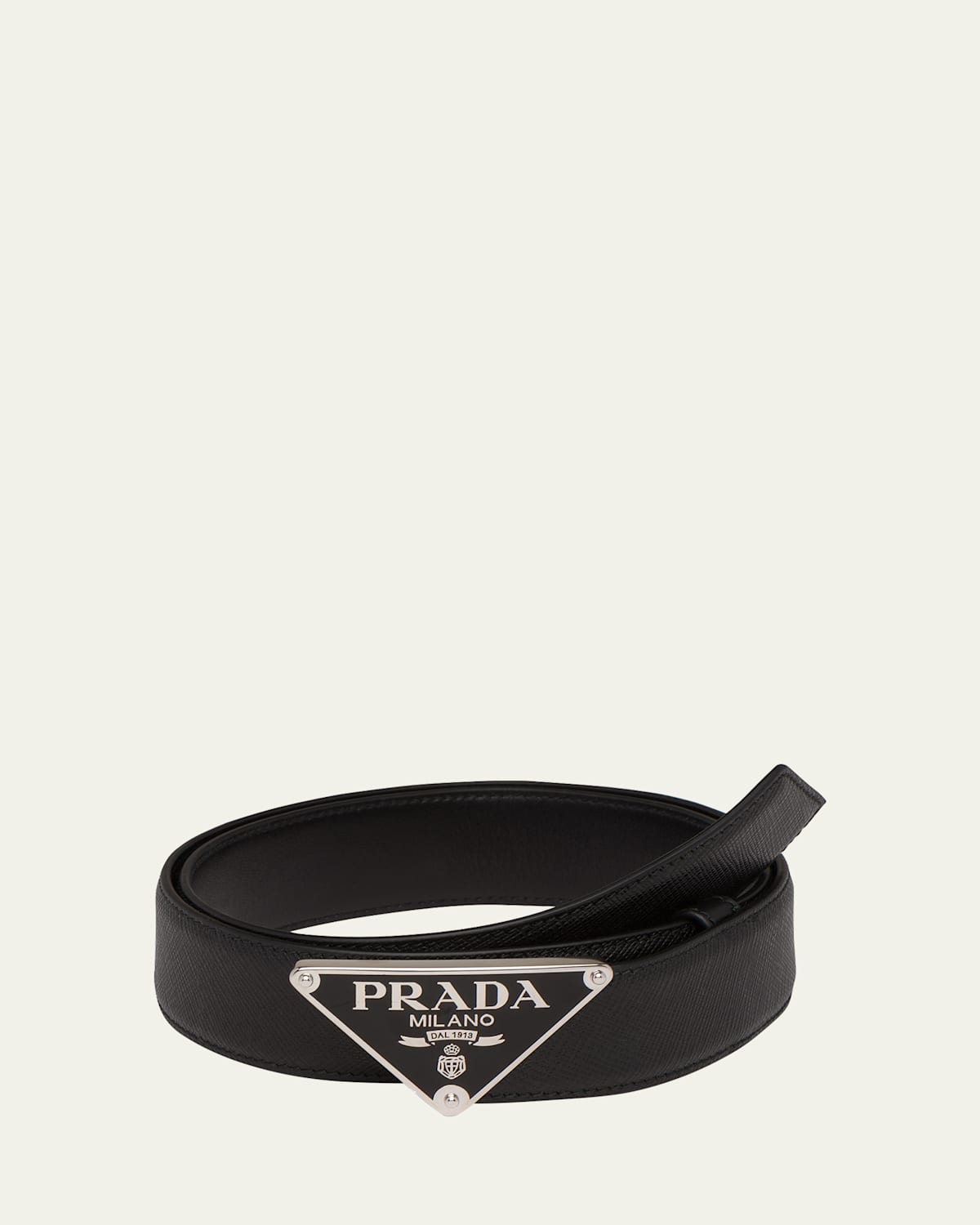 Prada Saffiano Triangle Logo Belt In Black