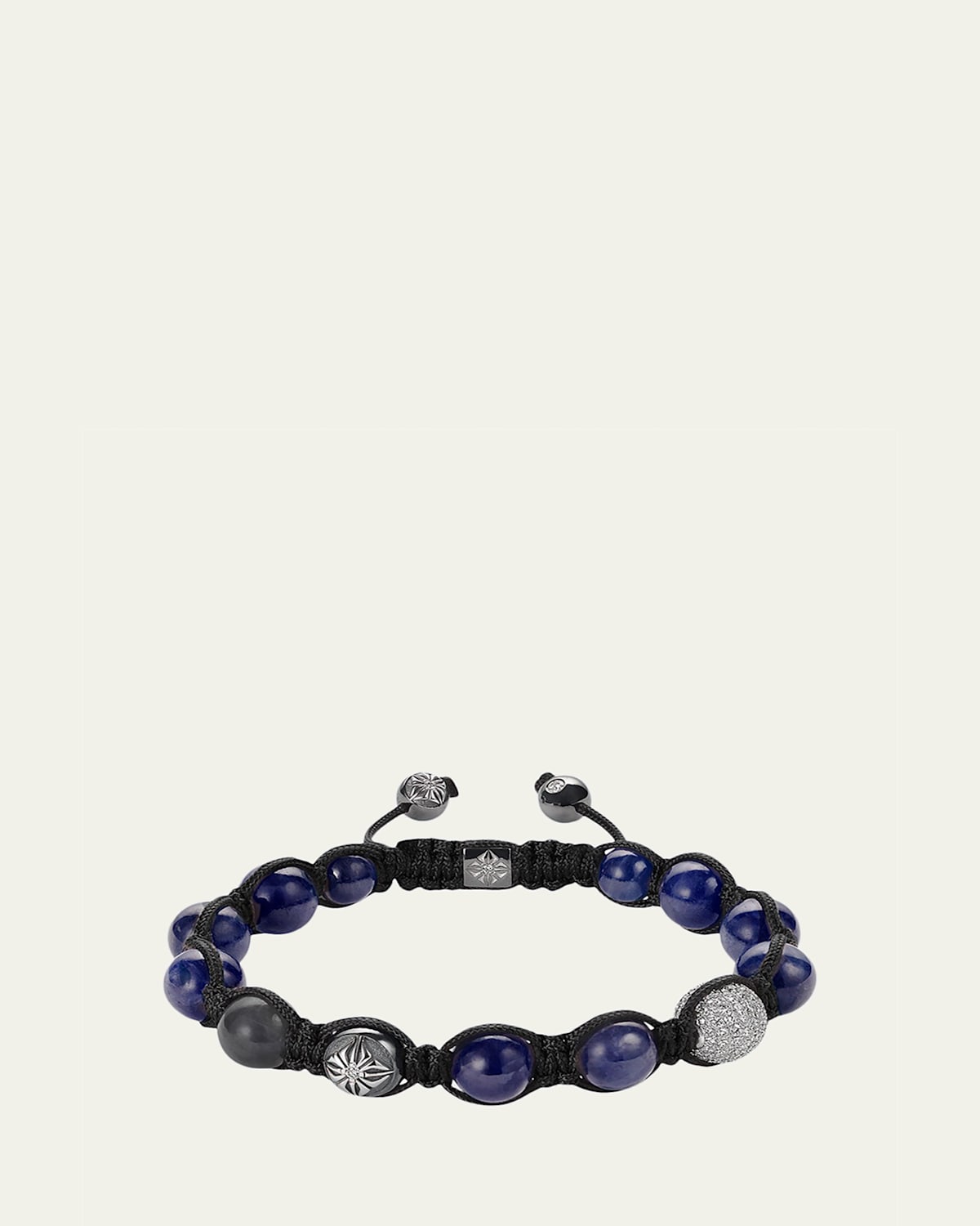 Men's Braided Bead Bracelet w/ White Diamonds, Size XL