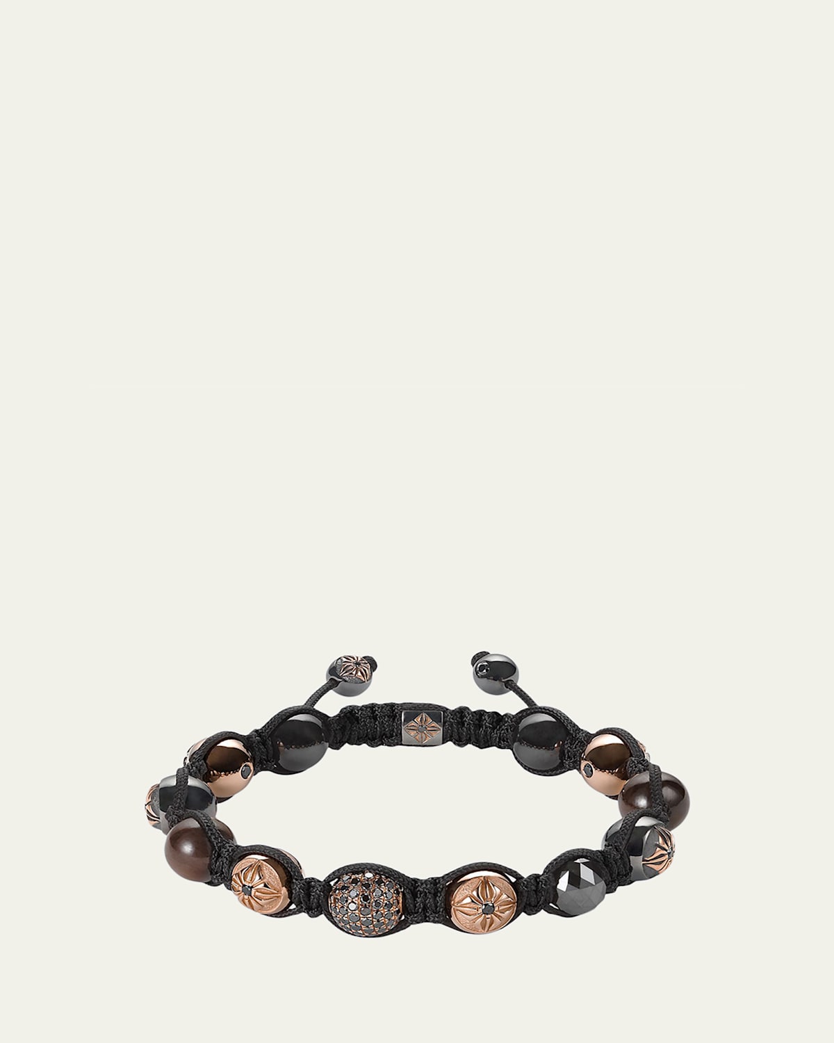 Men's Braided Bead Bracelet w/ Black Diamonds, Size L
