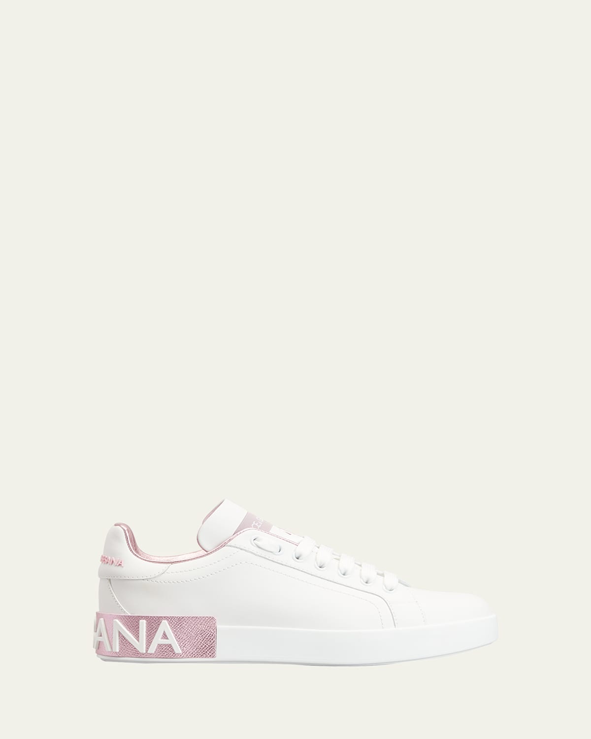 Dolce & Gabbana Portofino White And Pink Low Top Sneakers With Logo In Leather Woman