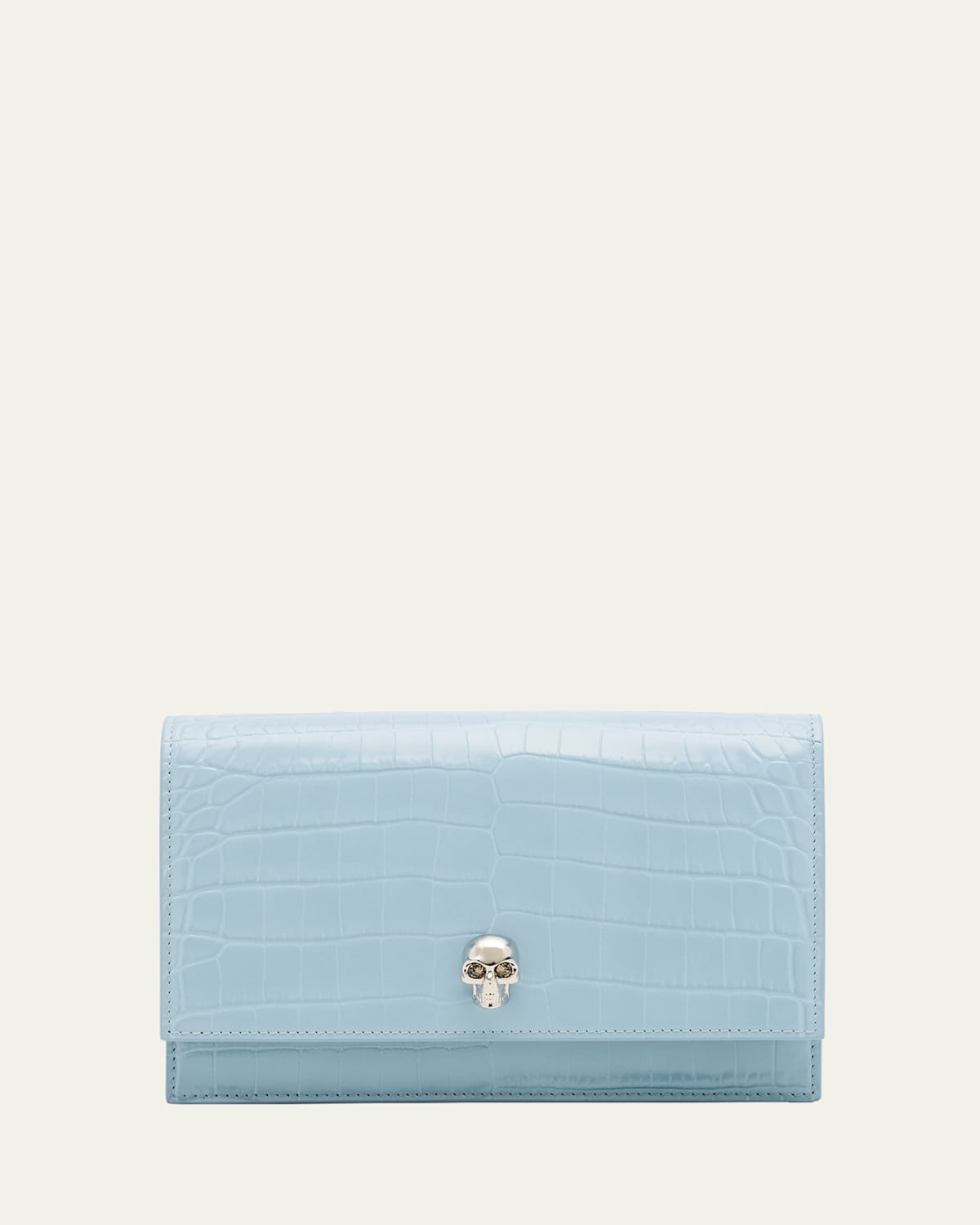 Alexander Mcqueen Mini Skull Croc-embossed Crossbody Bag In Shirting Blue