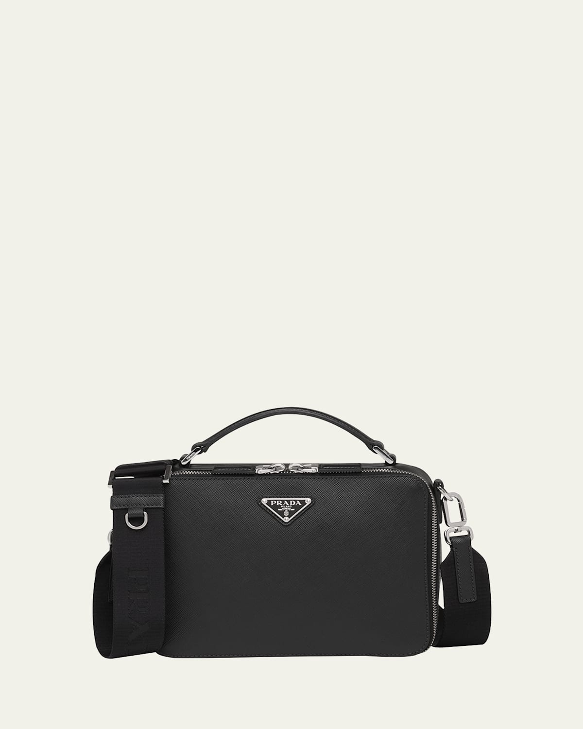 Prada Brique Saffiano Leather Bag In Black