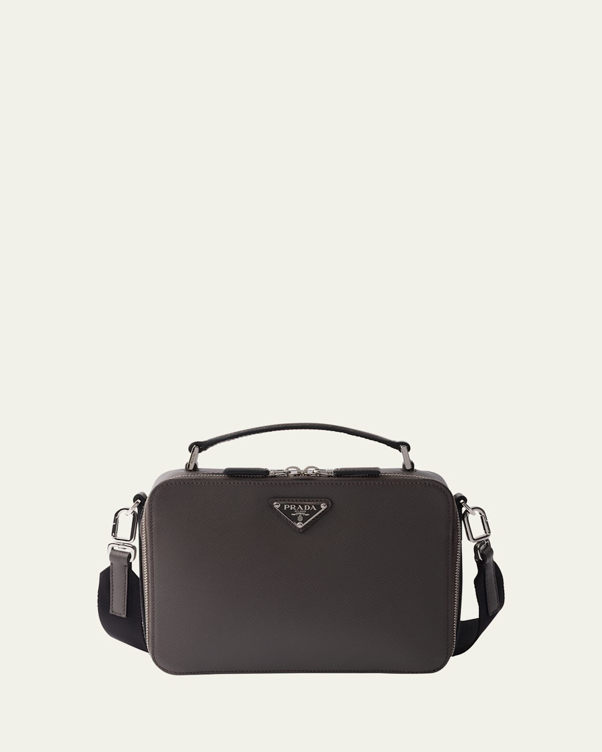 Prada Medium Brique Saffiano Leather Bag In Black