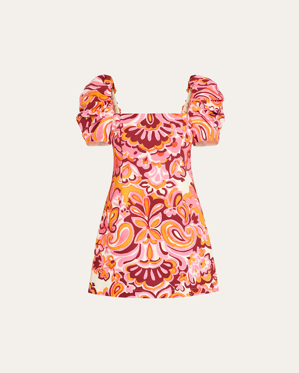 Kelly Blue Tile Print Puff-Sleeve Dress