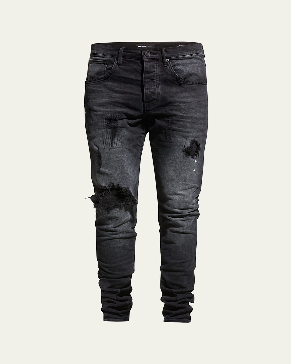 Men's P002 Black Repair Slim Jeans