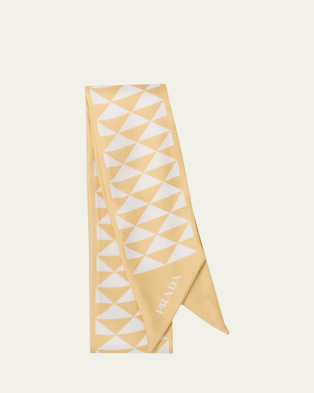 Prada Triangle-print Silk Ribbon Scarf In F056x Bianco Platino