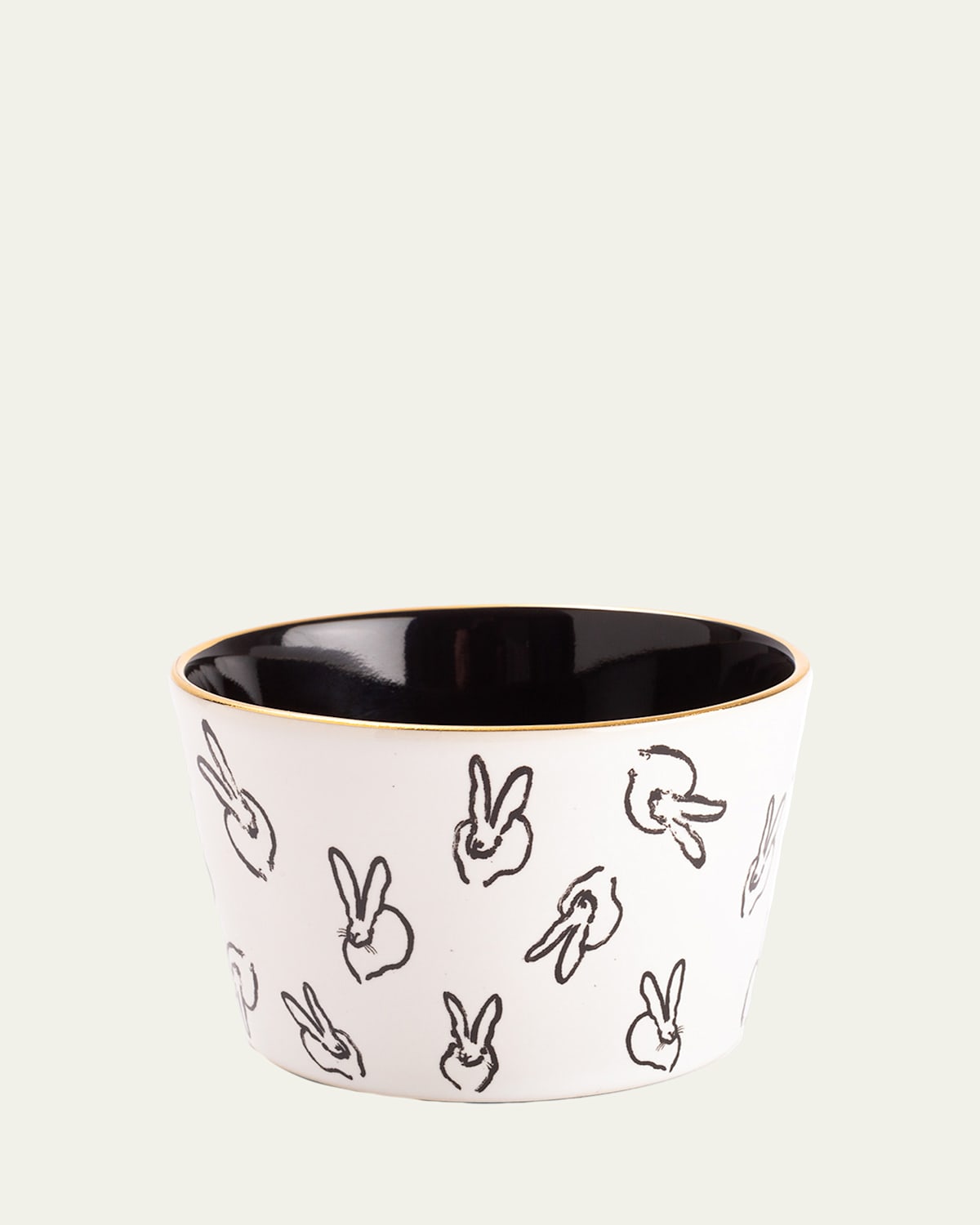 Hunt Slonem Bunny Bar Bowl White With Black Interior In Black Multi