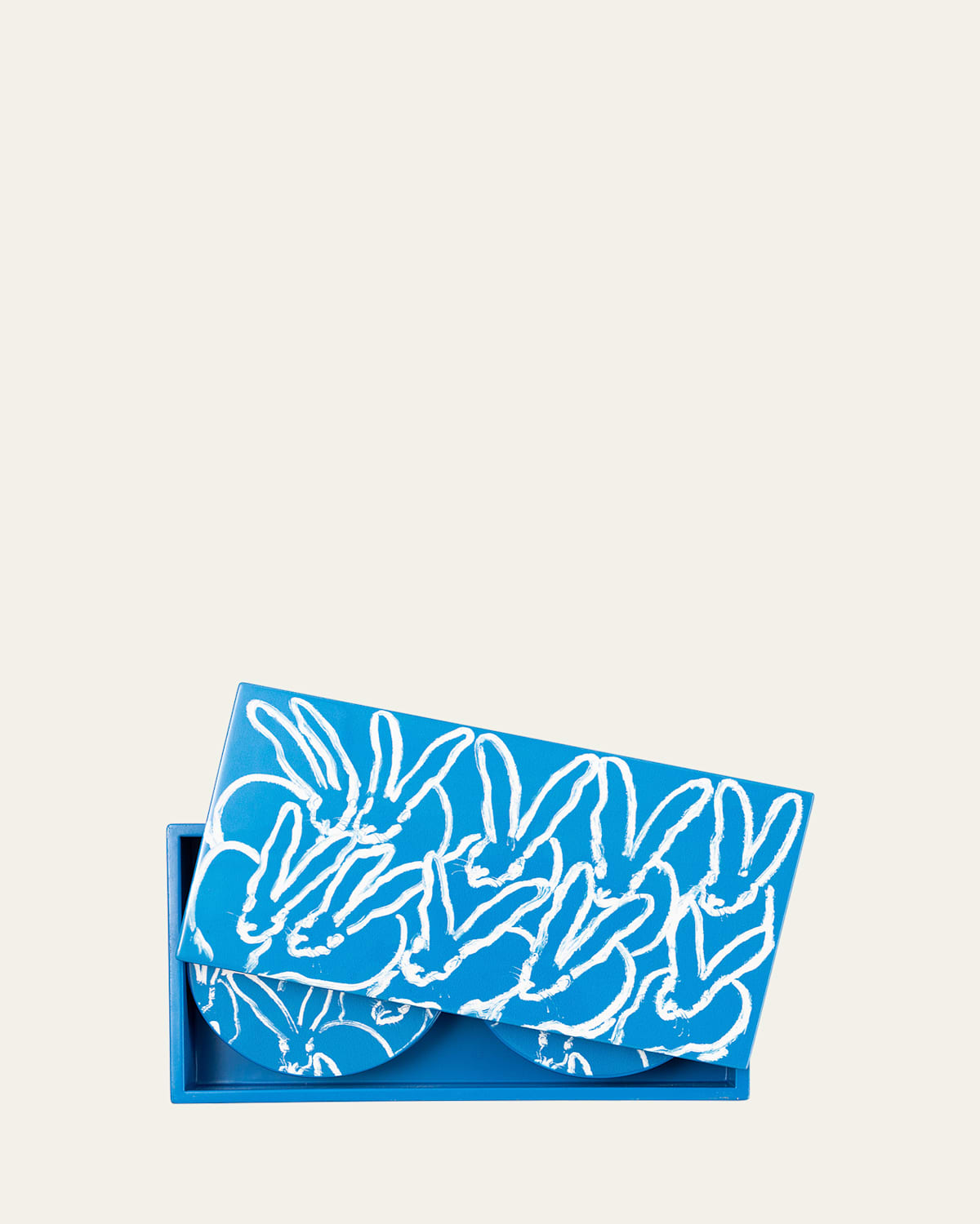 Hunt Slonem Blue Bunny Lacquer Coaster Box Set - 6 Coasters In Multi