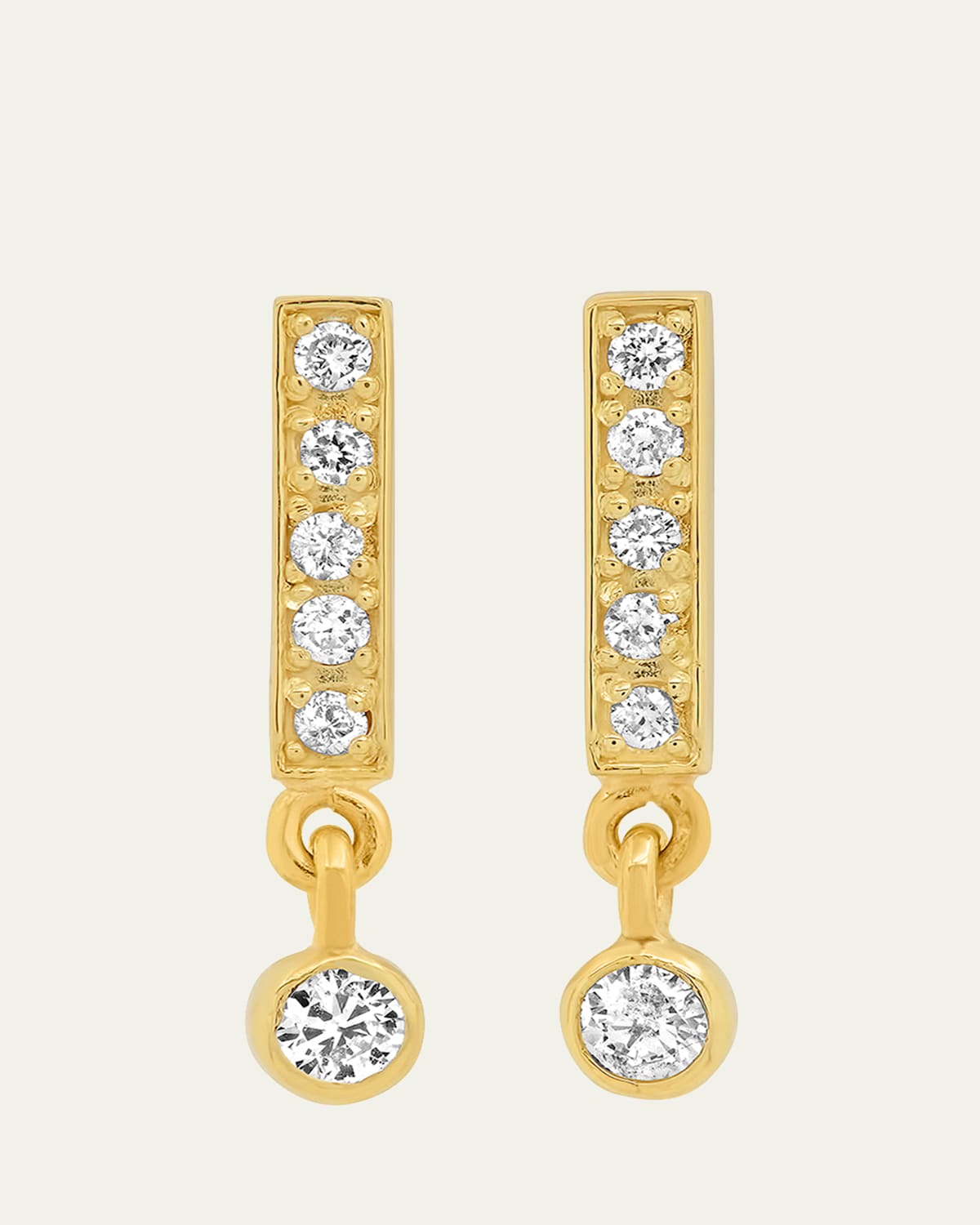 Jennifer Meyer Diamond Bar Stud Mini Bezel Drop Earrings