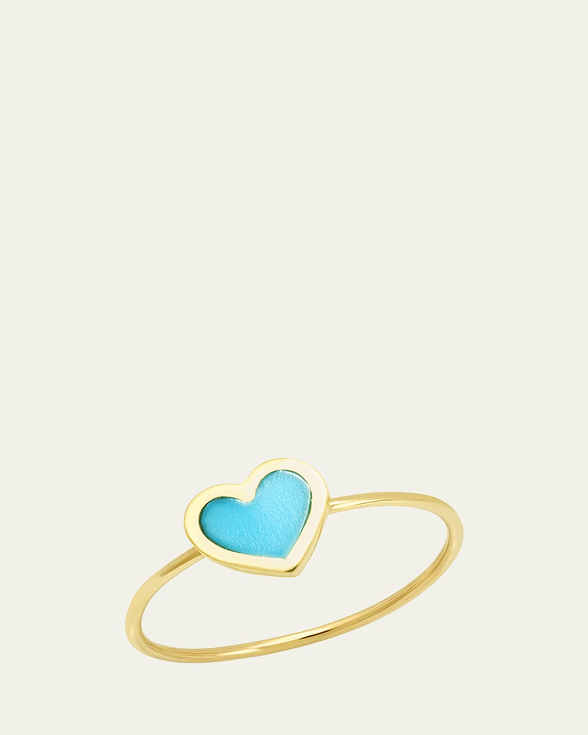 18k Extra Small Inlay Heart Ring, Turquoise, Size 6.5