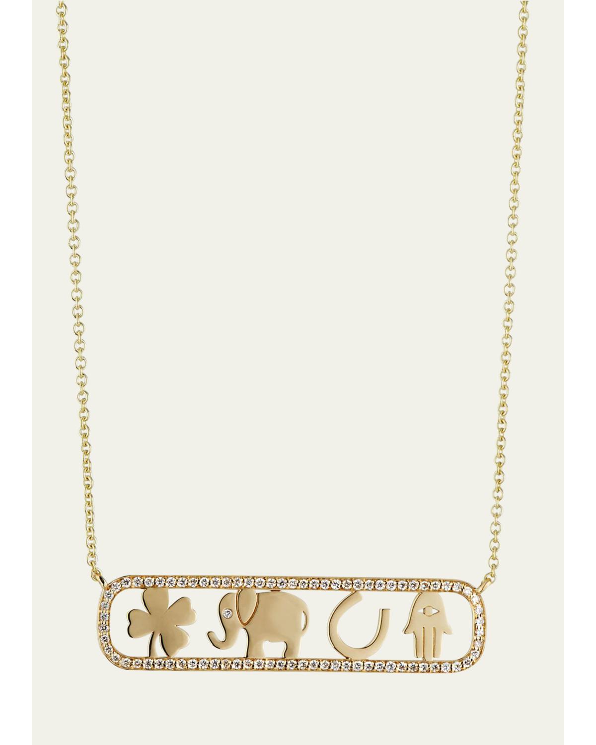14k Diamond Icon Bar Necklace