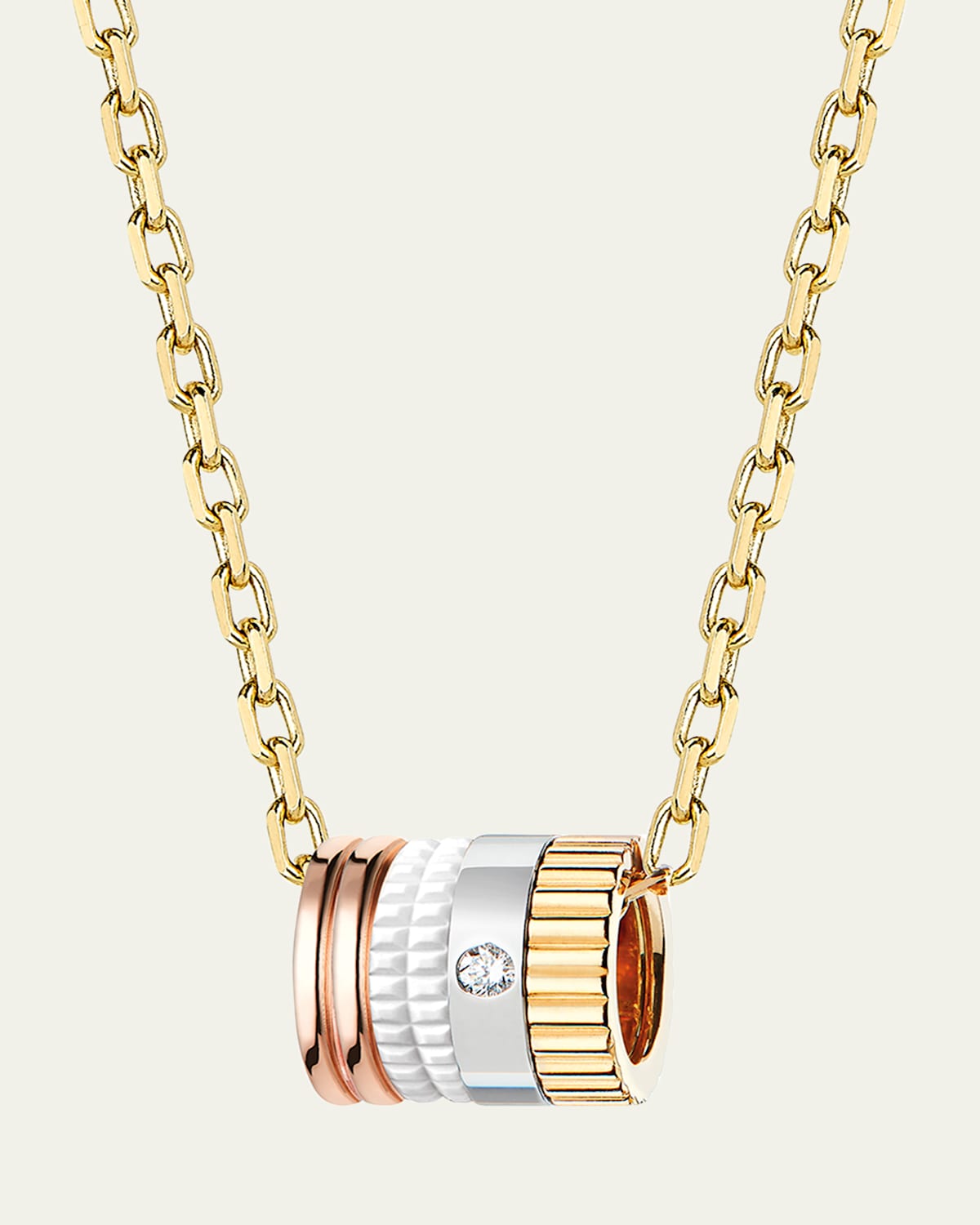 Quatre 18K Tricolor Gold White Ceramic Pendant Necklace with Single Diamond