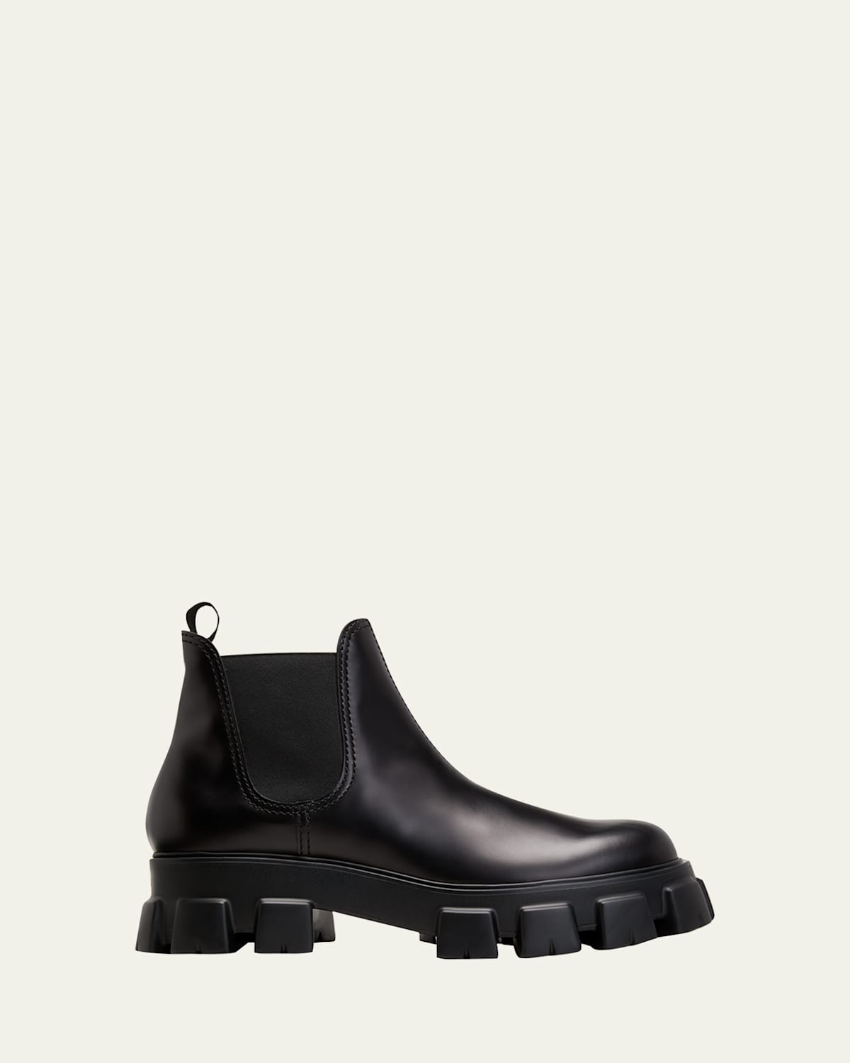 Shop Prada Men's Monolith Brushed Leather Chelsea Boots In Black