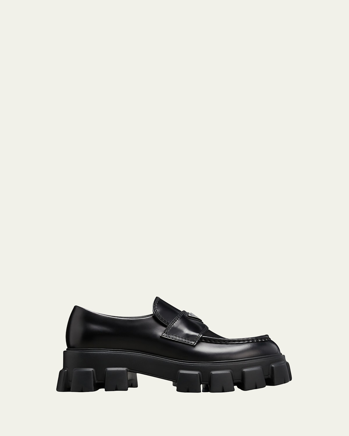 Prada Monolith Patent Leather Flatform Loafers In Black