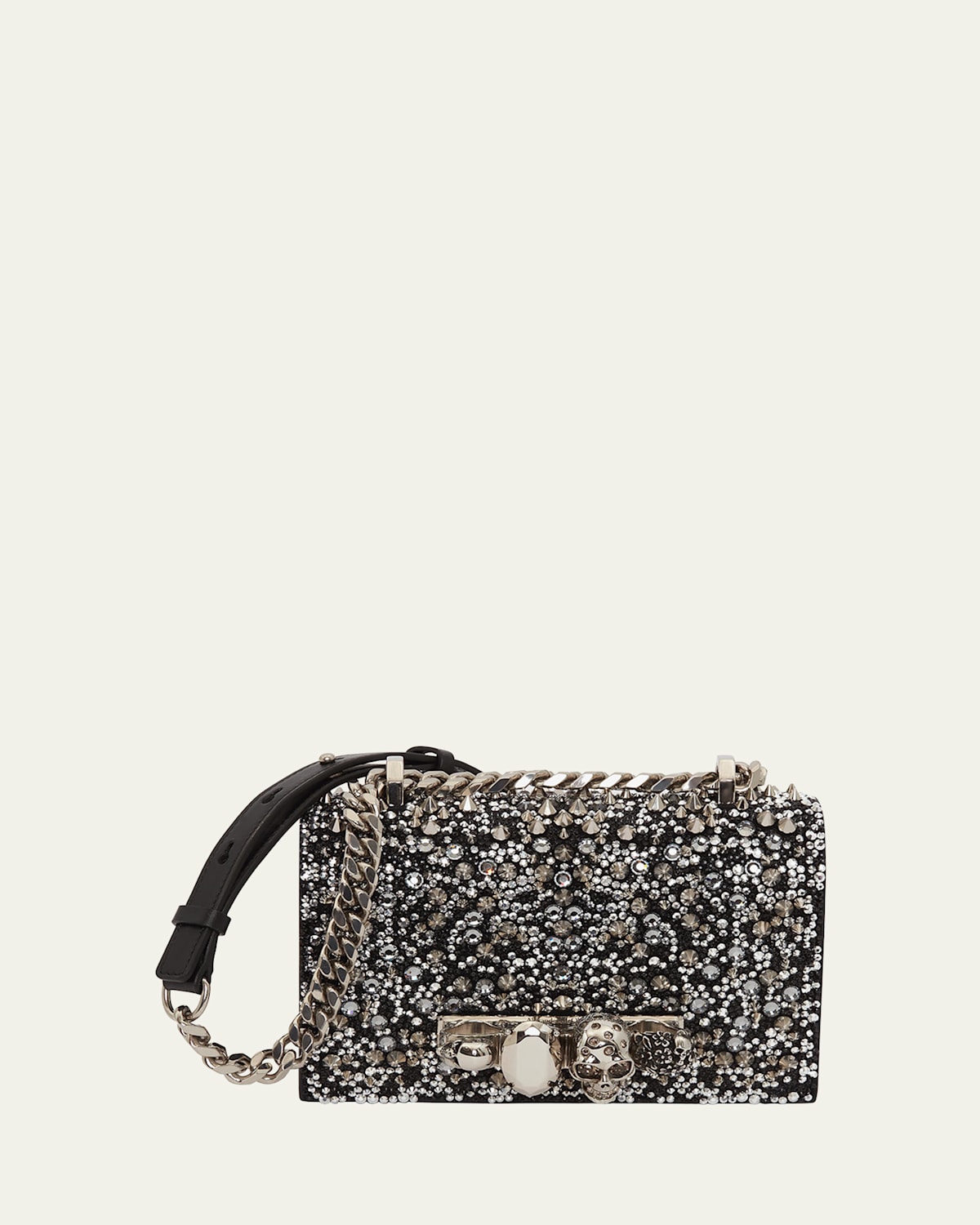 Alexander Mcqueen Jeweled Mini Crystal Satchel Bag In Black