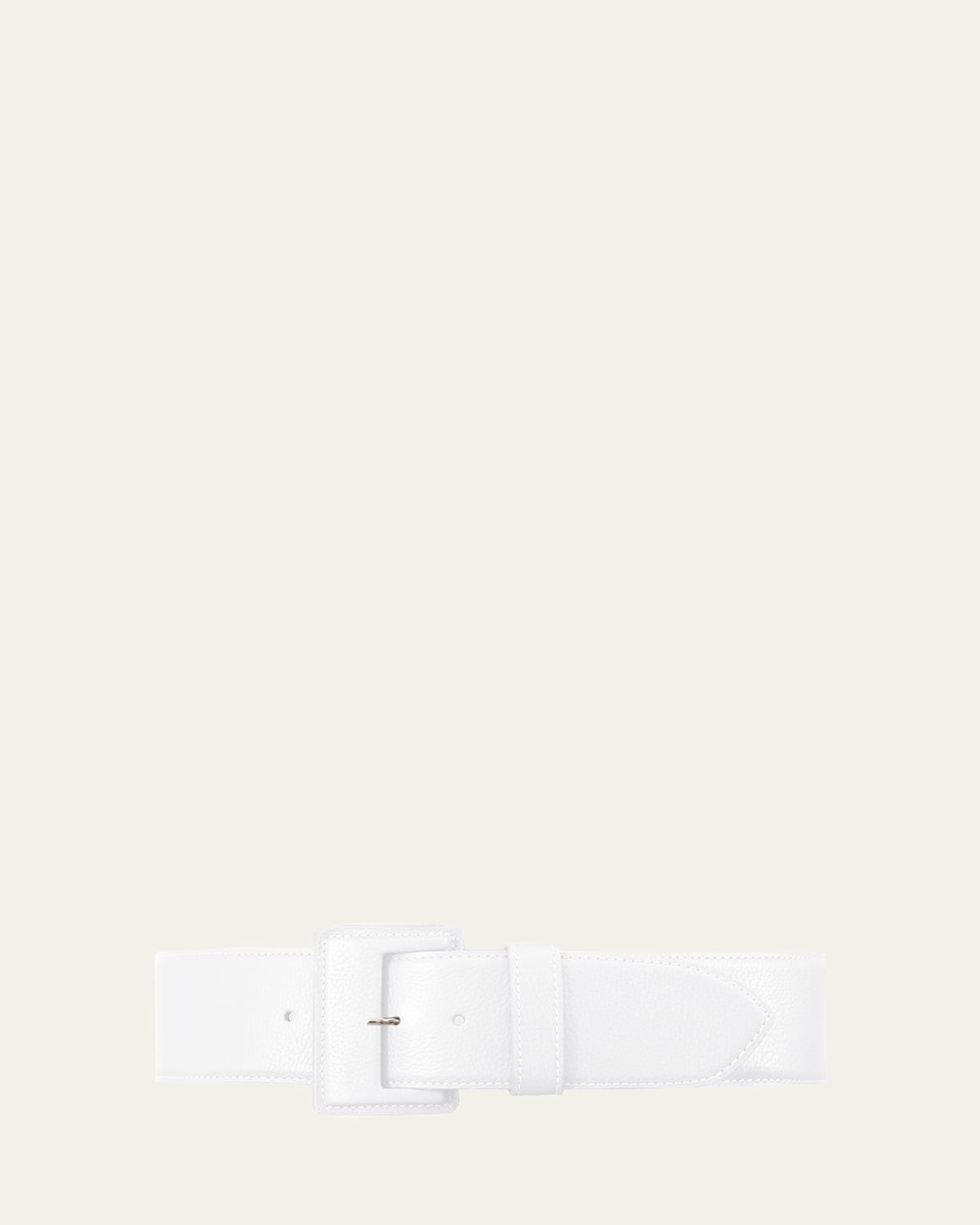 Vaincourt Paris La Merveilleuse Large Pebbled Leather Belt With Covered Buckle In White