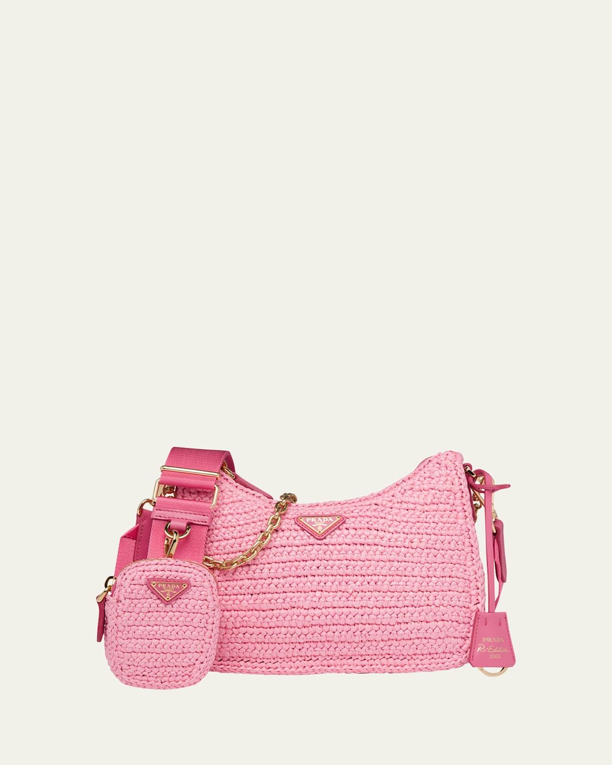 Prada Re-edition 2005 Raffia Chain Shoulder Bag In Pink